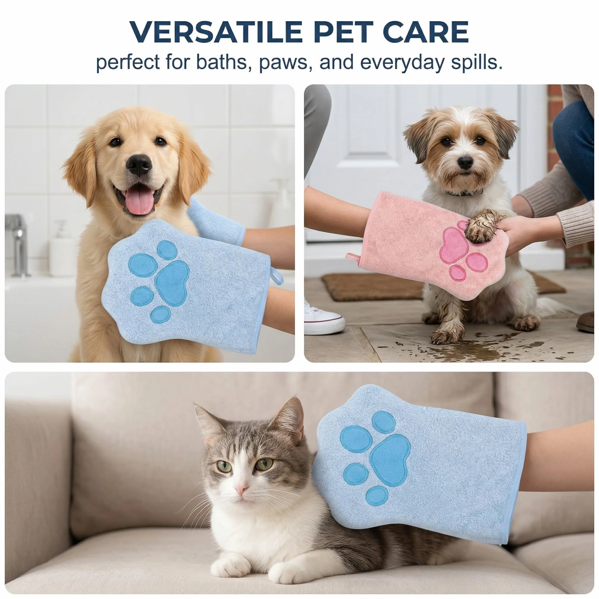 Asciugamano per Cani e Gatti [Set da 2] in Microfibra Super Assorbente, Telo da Bagno per Animali Domestici ad Asciugatura Rapida, Panno Morbido per Cuccioli e Zampe Sporche, Blu e Rosa