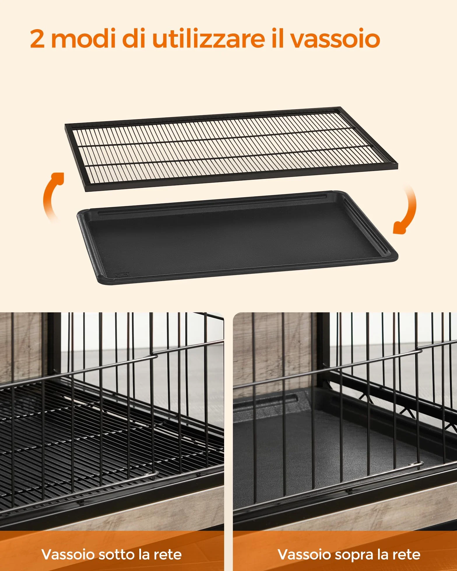 Feandrea Gabbia per Cani 32 kg Mobile Tavolino Cuccia Moderna 2 Porte Greige PFC003G01