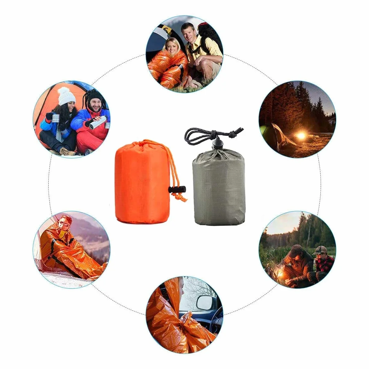 Sacco a Pelo d'Emergenza Coperta di Sopravvivenza Riutilizzabile Bivvy Leggero Campeggio Isolamento Termico Primo Soccorso 2 PCS