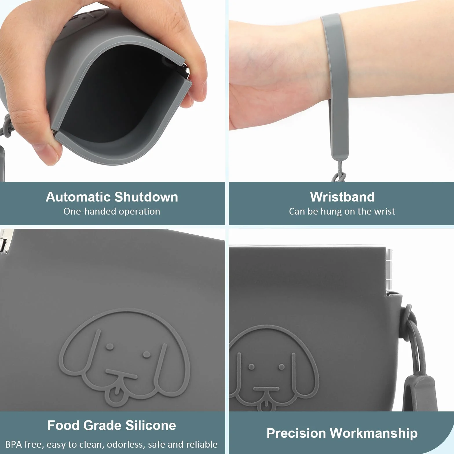 Pochette in Silicone per Dolcetti per Cani, Chiusura Automatica, Con Clicker di Addestramento, Camminata per Gatti, Formato Tascabile, Grigio Scuro