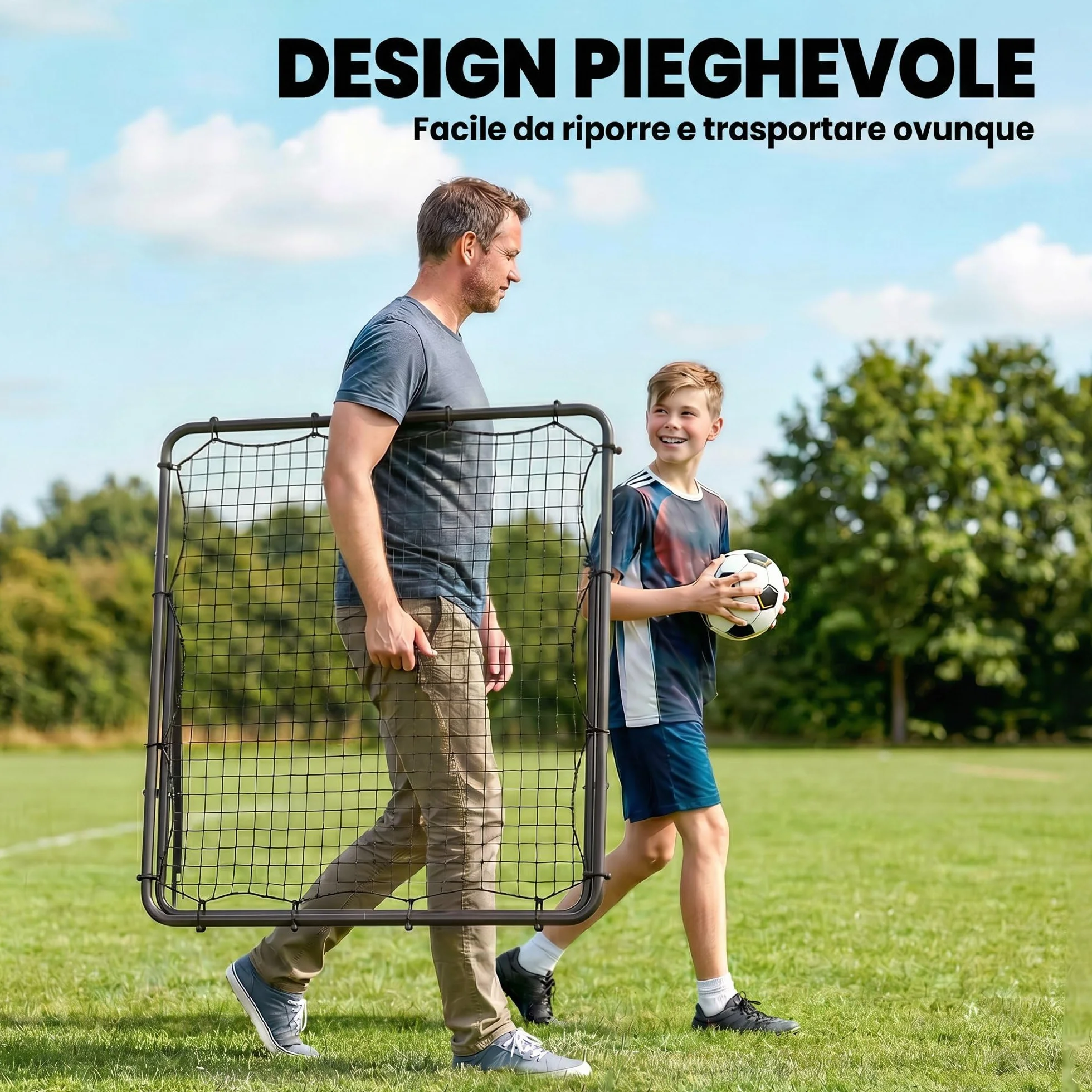 SPORTNOW Rete di Rimbalzo per Calcio Pieghevole, Rete da Calcio Rimbalzante con 5 Angolazione Regolabile in Acciaio, per Allenamento, Nero