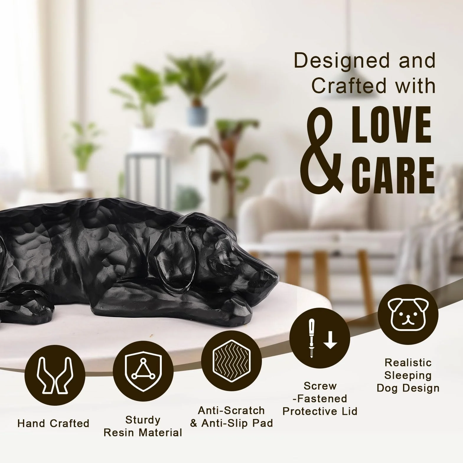Regalo commemorativo per cani - Urna per ceneri in resina scolpita, regalo di simpatia per la perdita di un cane, ricordo commemorativo per animali domestici (Nero)