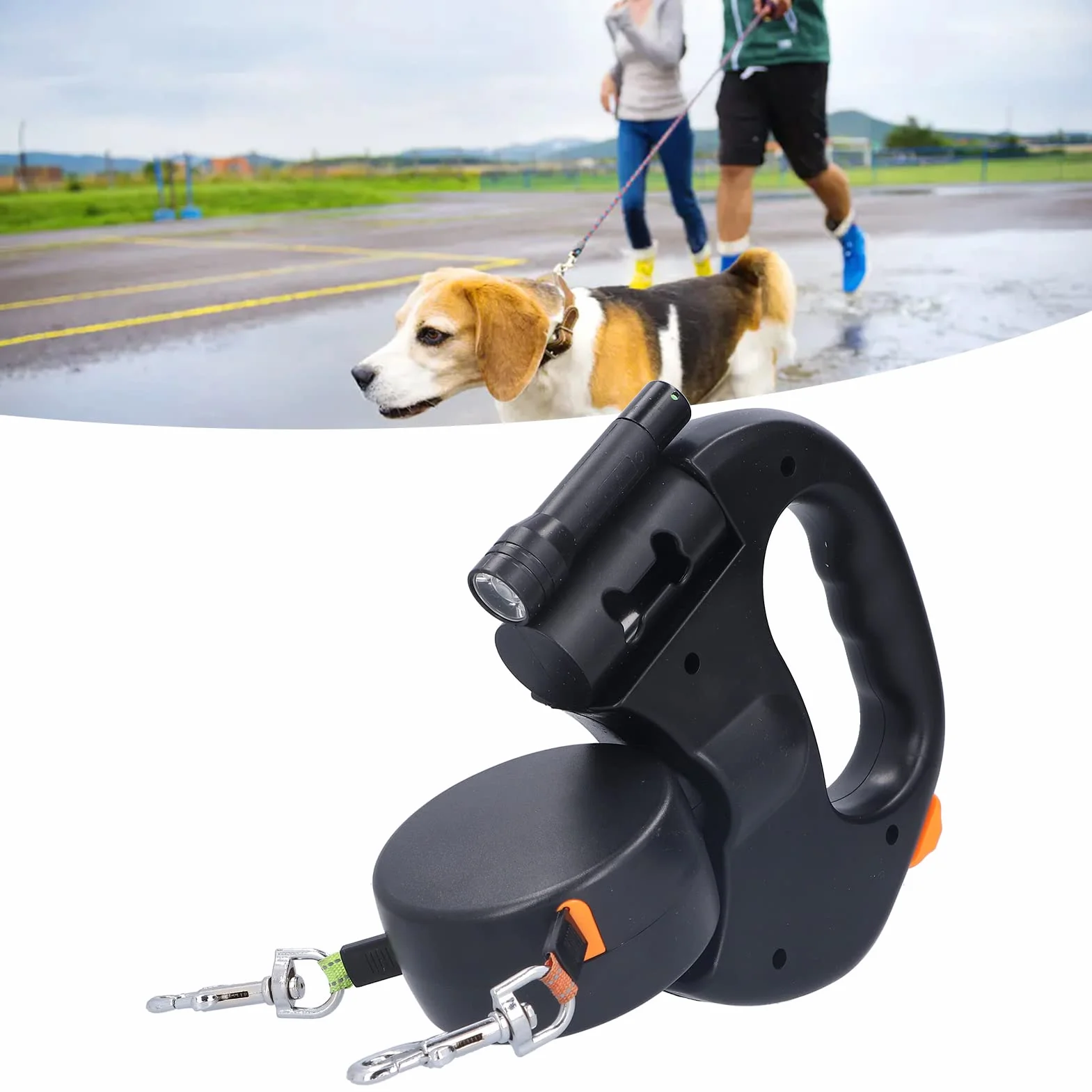 HEEPDD Guinzaglio Retrattile Doppio per Cani, Guinzaglio Estensibile Automatico con Cinturino Riflettente, Lunghezza per Passeggiate e Corsa