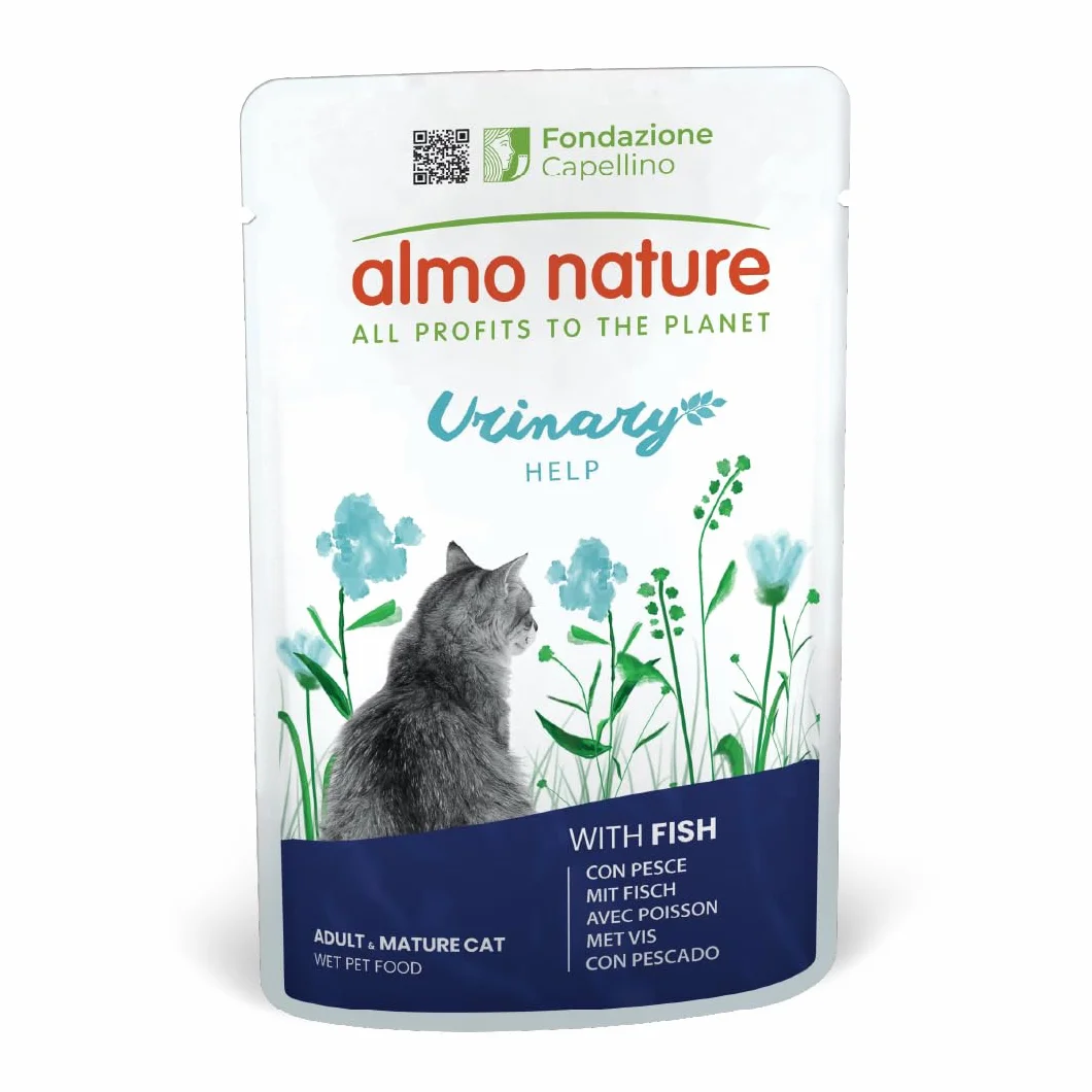 Almo Nature Functional Urinary Help - Cibo Umido per Gatti Adulti Gusto Pesce e Pollo - Supporto per il Benessere delle Vie Urinarie - 6 Buste da 70g