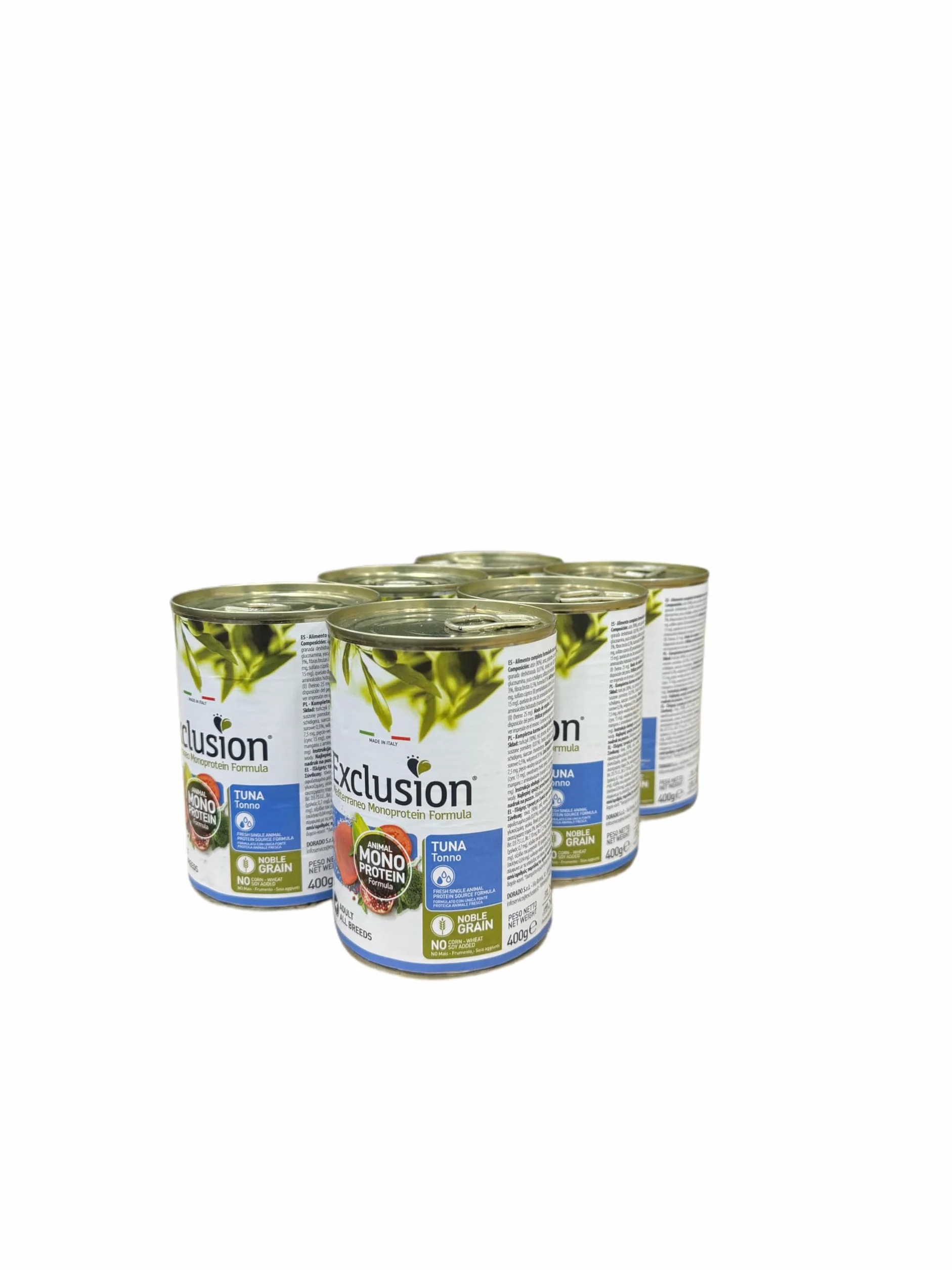 Exclusion umido cane Monoprotein All Breeds Adult Tonno, alimento completo per cani adulti di tutte le taglie, monoproteico, gusto TONNO | 6 scatolette da 400 grammi l'una.