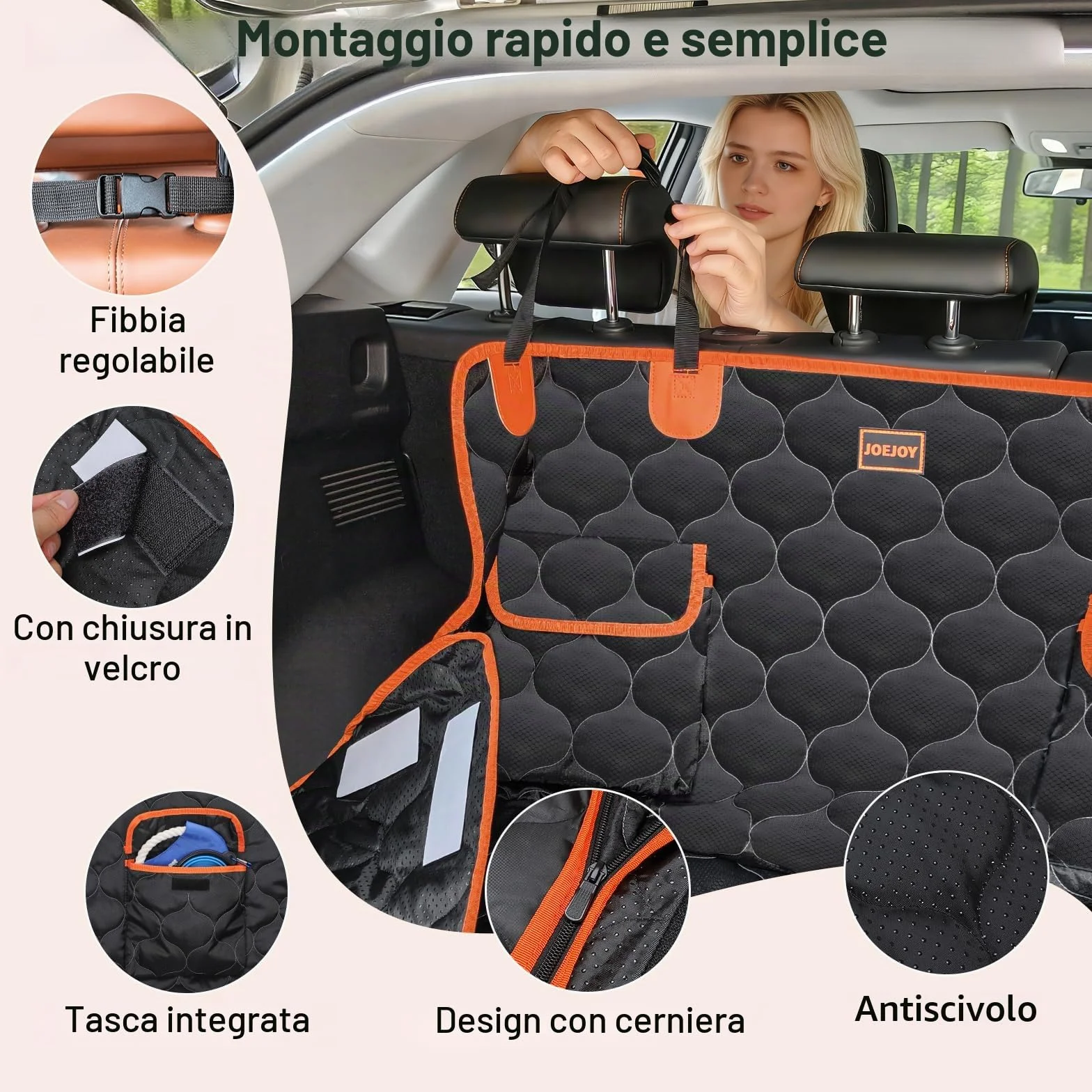 JOEJOY Telo Auto per Cani con Protezione Laterale e Paraurti, Universale Telo Cane Auto, Antiscivolo Impermeabile Resistente ai Graffi, per Telo Cane Auto per Station Wagon, Furgoni e SUV
