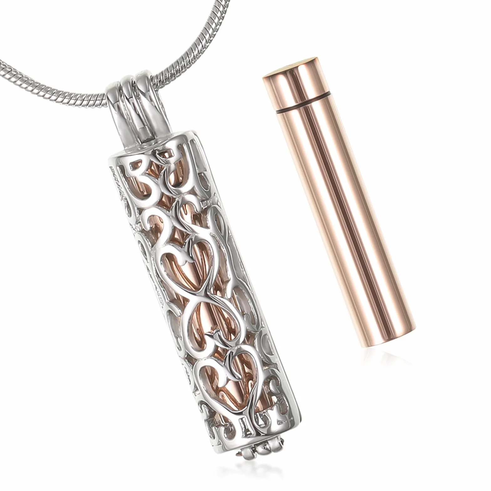 UICCVOKK Urn Necklace for Ashes Pets Ashes, Keepsake Memorial Lockets Ashes Holder for Human Cremation Jewellery For Ashes with Hollow Cylinder Vial Urn Necklace, Memorial Pendant
