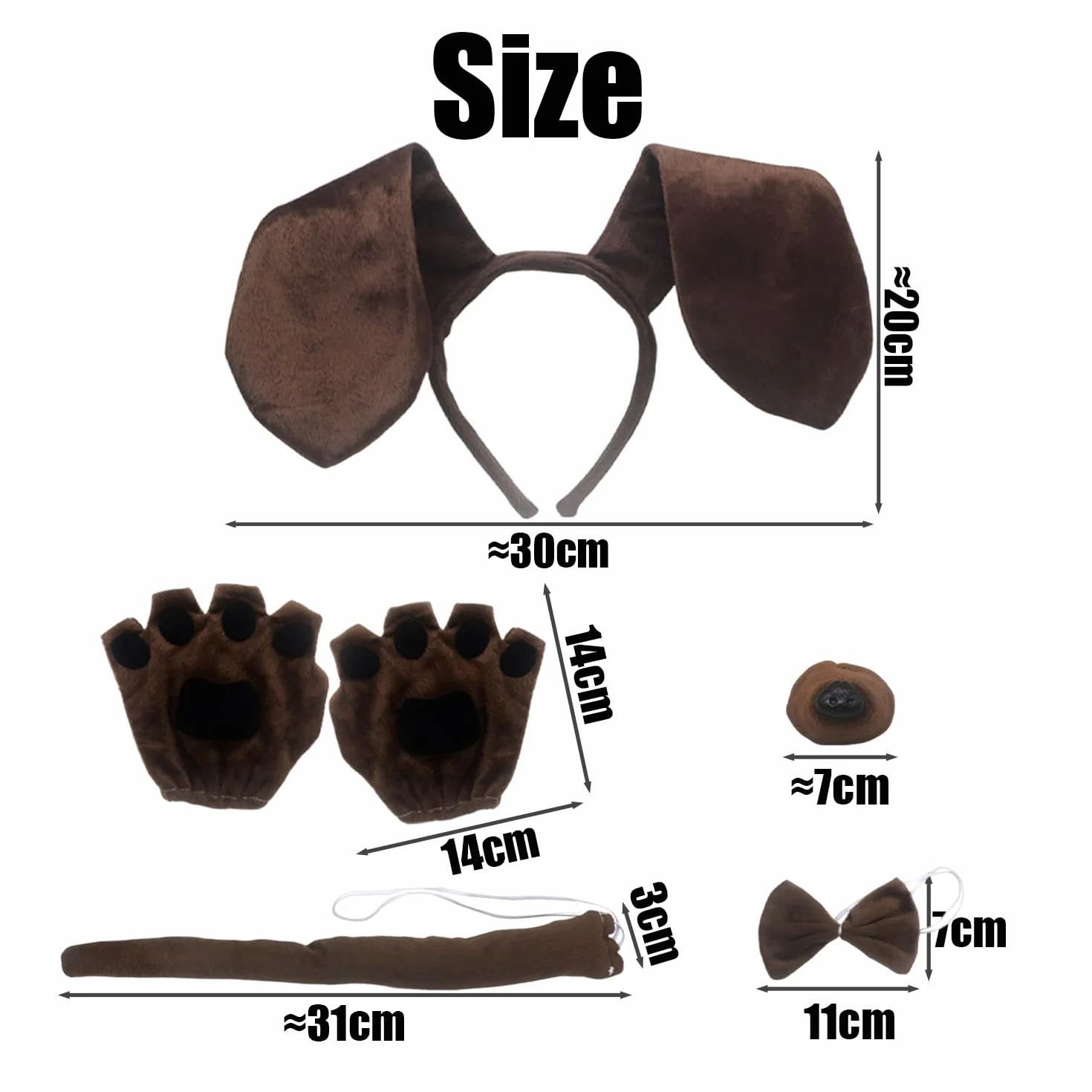 1 Fascia per La Testa, 1 Coda, 1 Naso, 1 Papillon E 1 Paio di Guanti Che Nascondono Le Dita, Accessori per Indumenti per Cani, Accessori per Abbigliamento Creativo.