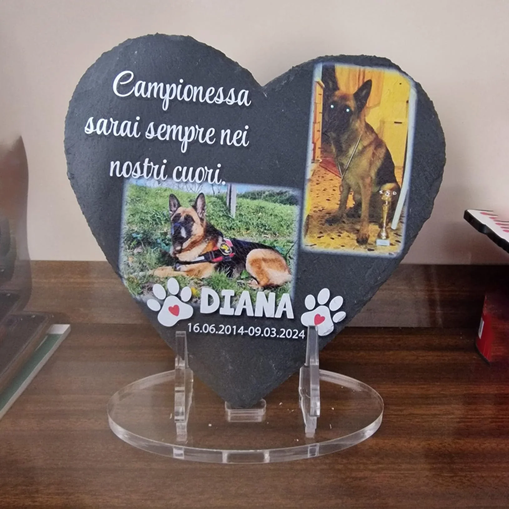 Lapide commemorativa a forma di Cuore per Cane e Gatto, Ardesia personalizzabile con foto