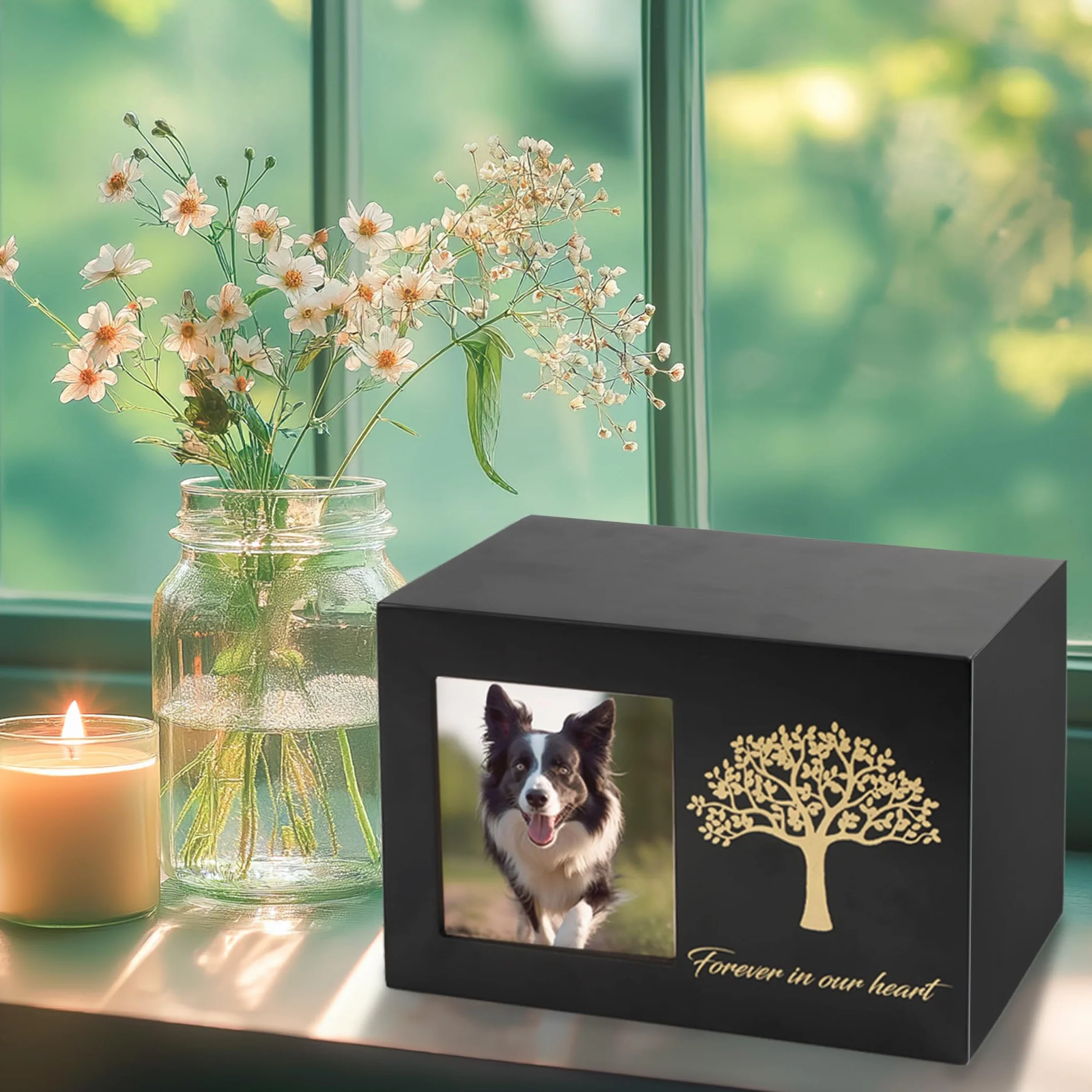 Urne per cani o gatti, cornice portafoto personalizzata e Albero Commemorativo, ceneri in legno, scatola dei ricordi per gatti o cani (25kg)
