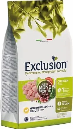 Exclusion Monoprotein Adult Medium POLLO 12kg, alimento monoproteico per cani adulti di taglia media e grande.