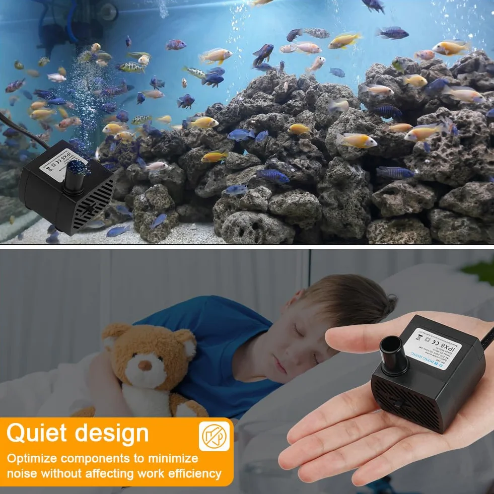 flintronic Mini Pompa Acqua Sommergibile 5W 350L/H per Acquario Fontane