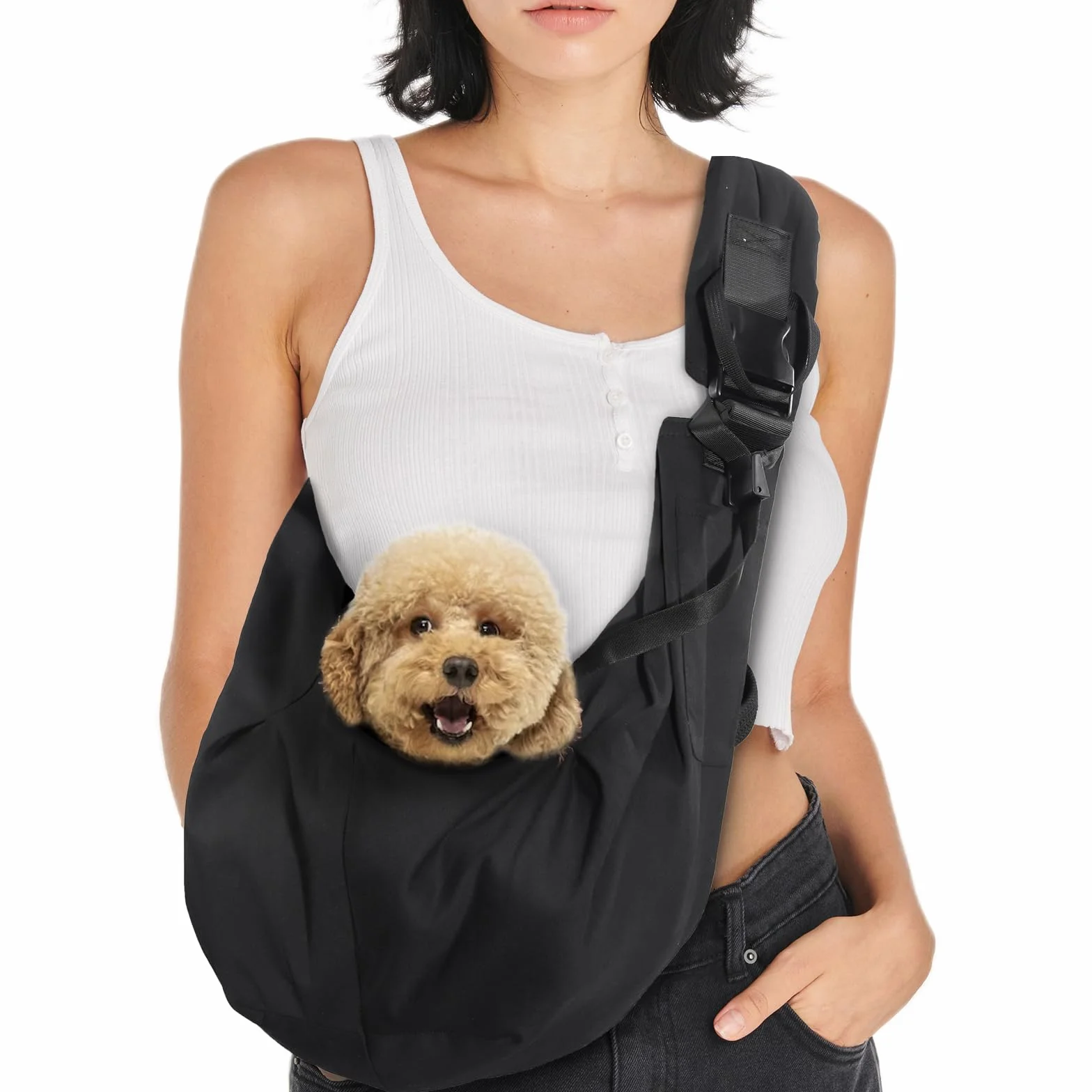 Avont Borsa per Cani Piccola Taglia e Gatti, Marsupio Cane Taglia Piccola/Gatti, Cinghia Regolabile & Design di Sicurezza, Borsa da Viaggio per Cani Fino a 7 KG -Nero