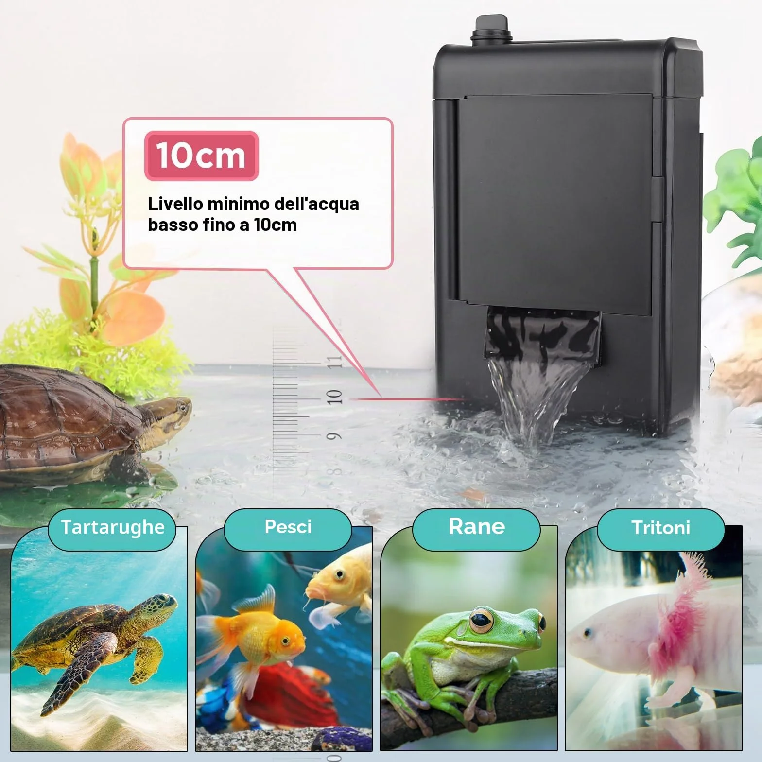 hygger 680LPH Filtro Acquario Tartarughe d'Acqua, 8W Flusso Regolabile Filtro Acquario Interno, Aquarium Filter con Sponge per Amphibian Reptile Frog