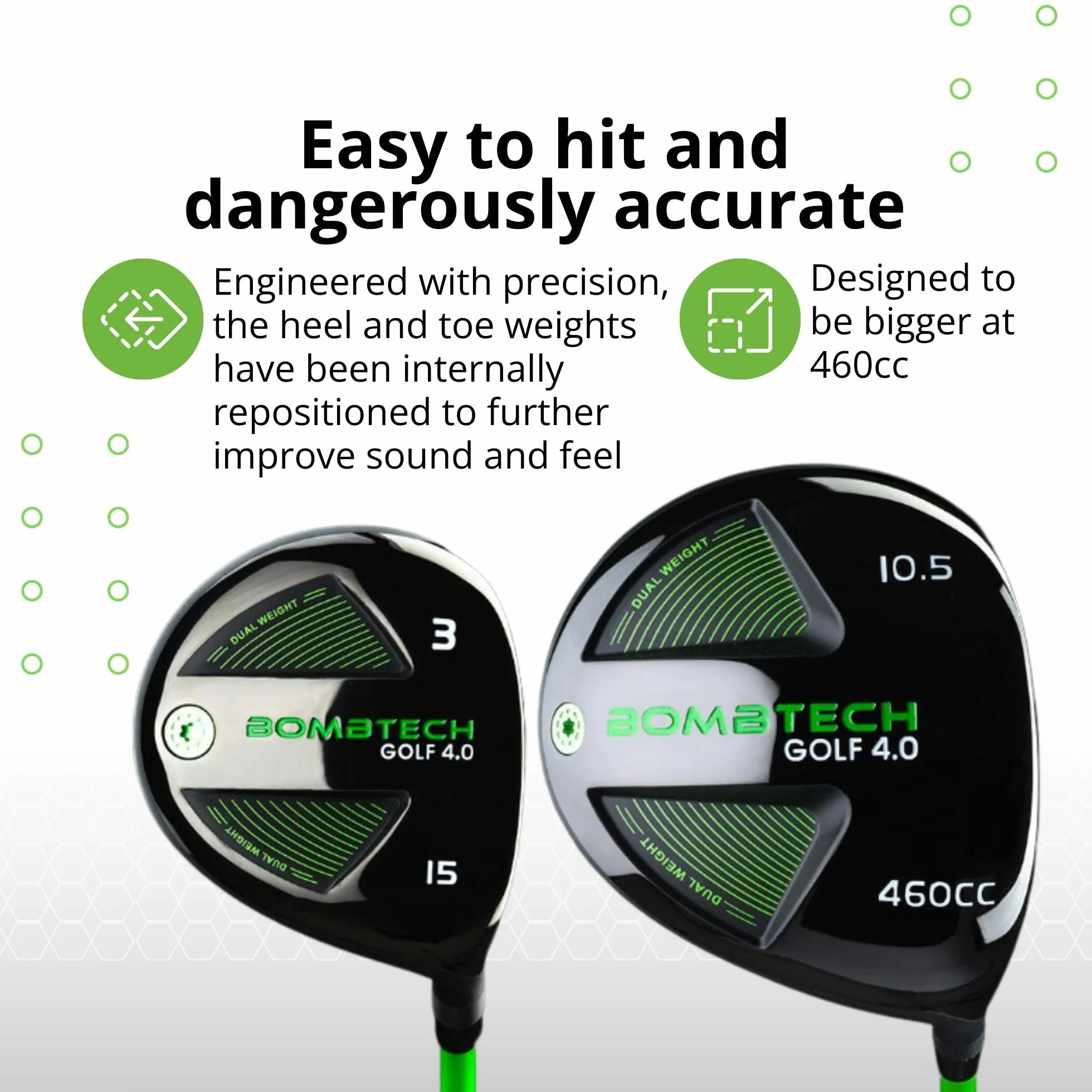 BombTech Golf - 4.0 Driver e 3 Legno Bundle - Premium Golf Wood Set per uomo - Facile da colpire Tee - Max perdono e precisione