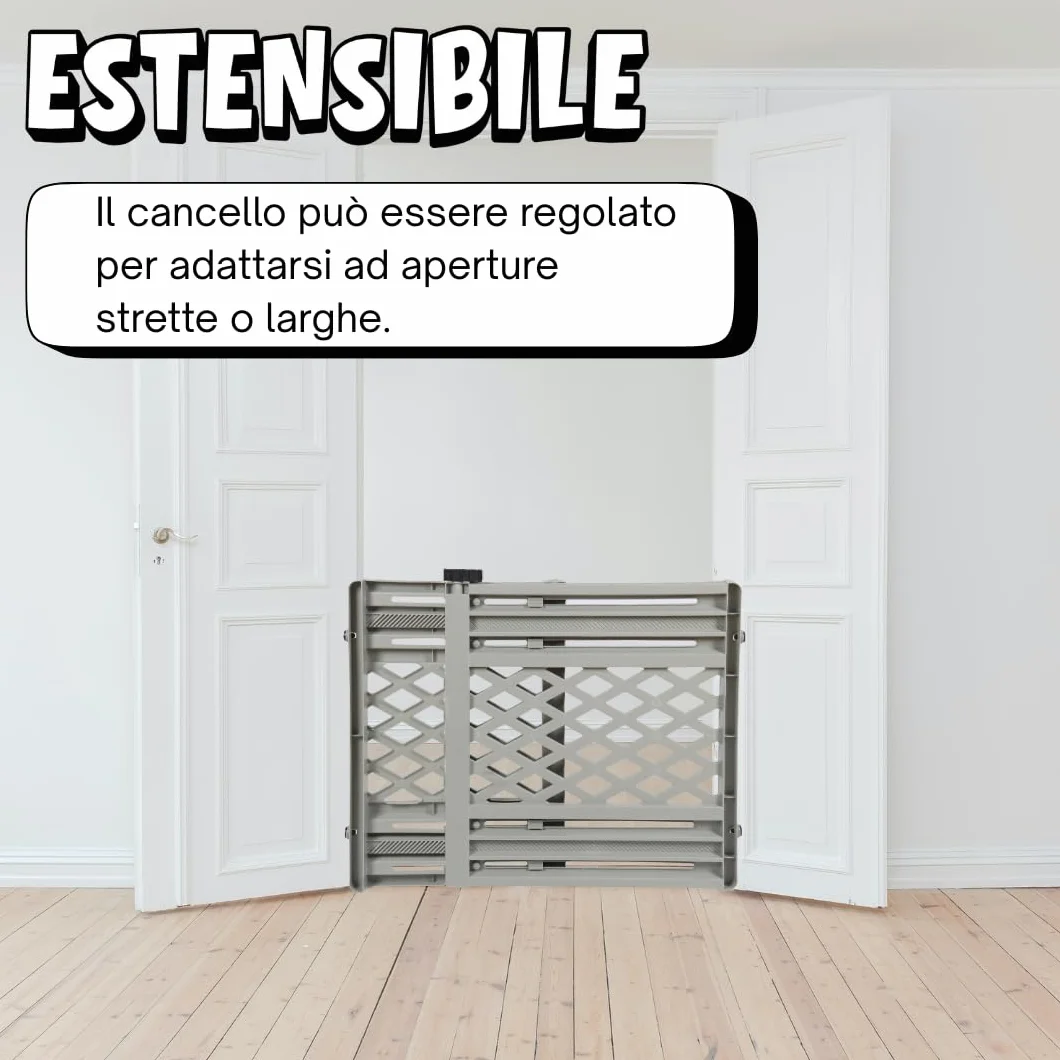 Acquaverde Cancelletto Estensibile per Cani e Gatti da Interno Plastica Grigia con Sistema di Chiusura 106x68,8x5 cm