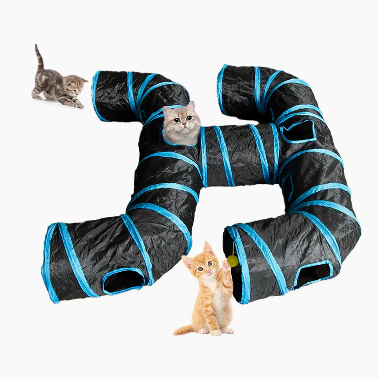 Tubo da Gioco per Gatti, Giocattolo Interattivo con Foro, Blu Nero