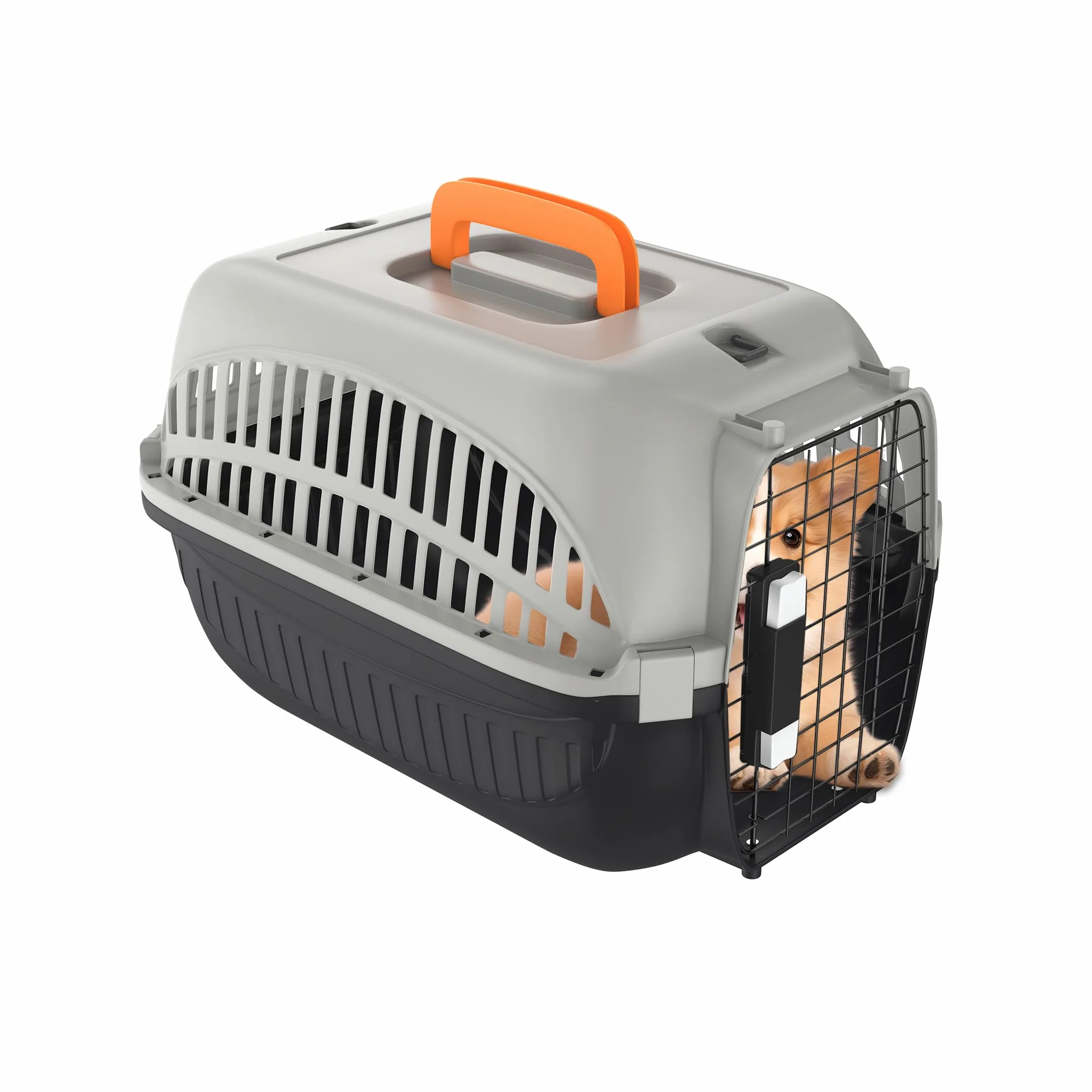 FIVMEN Trasportino per cani e gatti, 48 x 32 x 32 cm, in plastica con porta in ferro e prese d'aria