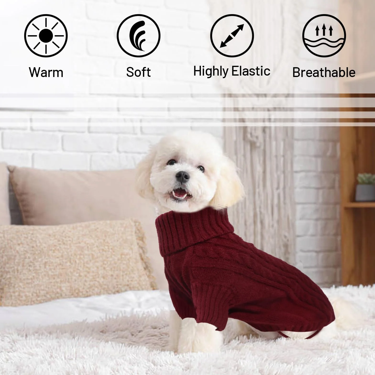 Maglione Cane Taglia Media Caldo Invernale Termica Dolcevita Lavorare a Maglia Cani Classico Elegante Pile per Cani Bulldog Francese (Rosso Bordeaux L)