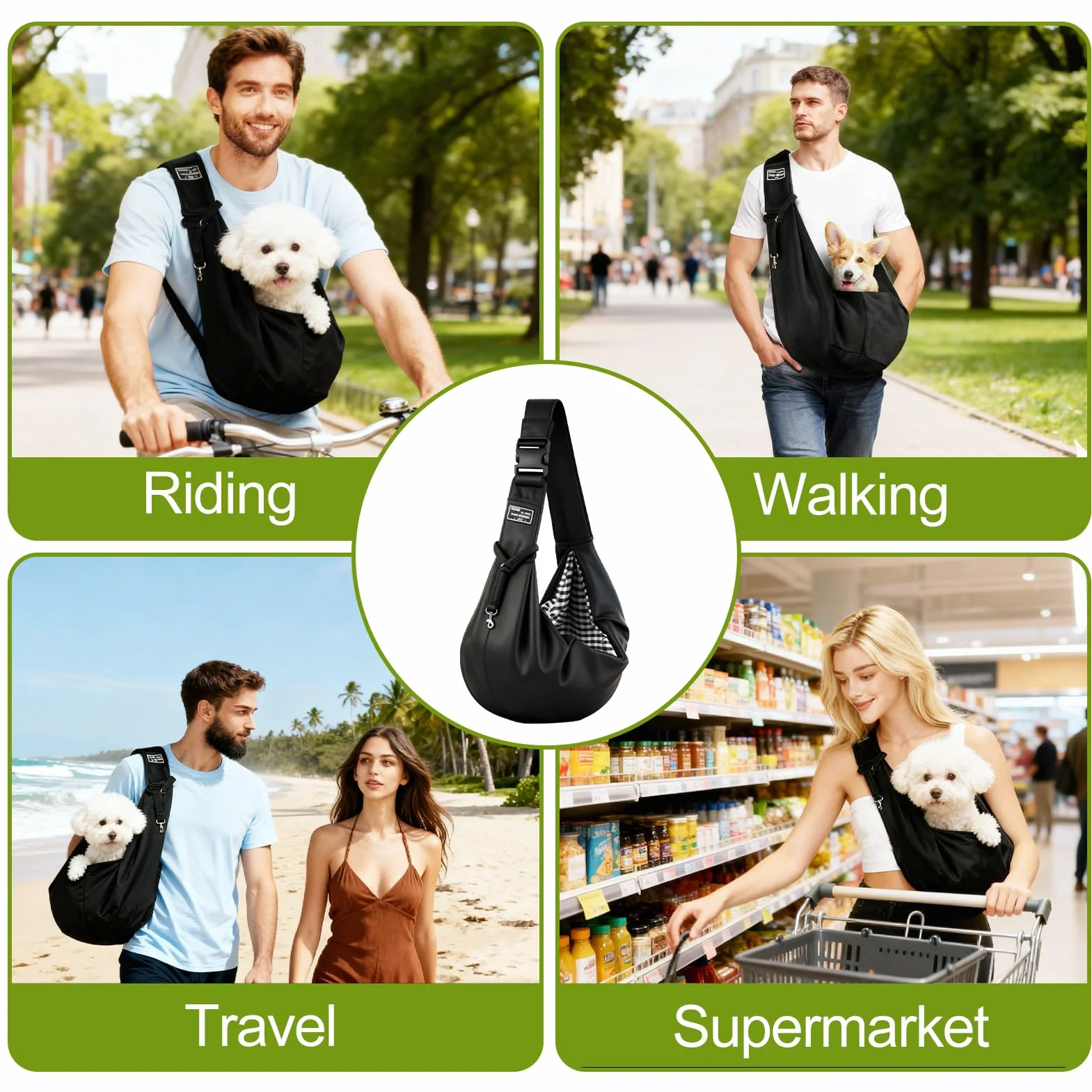 Borsa da Viaggio per Cani Regolabile Cross-Body Pet Sling Carrier Fino a 7.5 KG Nero