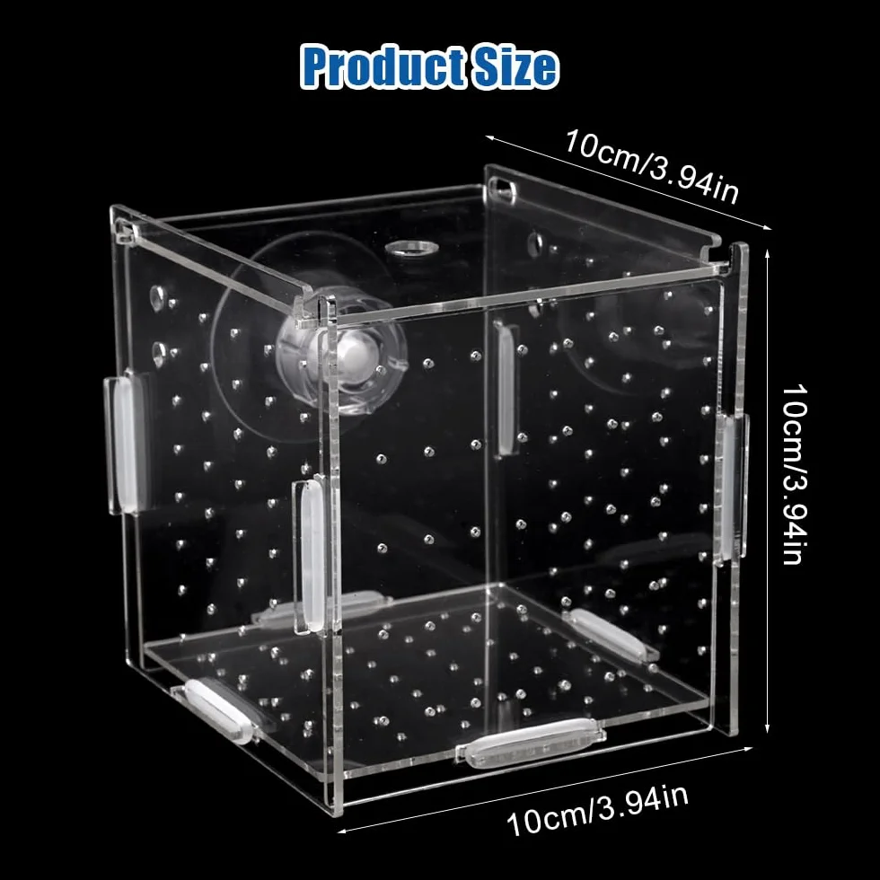 10 × 10 × 10cm Allevamento per Acquario con Ventosa, Mini Terrario per Insetti, Piccola Acrilico Scatola di Allevamento, Trasparente Sala Parto Acquario, per L'isolamento, la Schiusa, la Piscicoltura