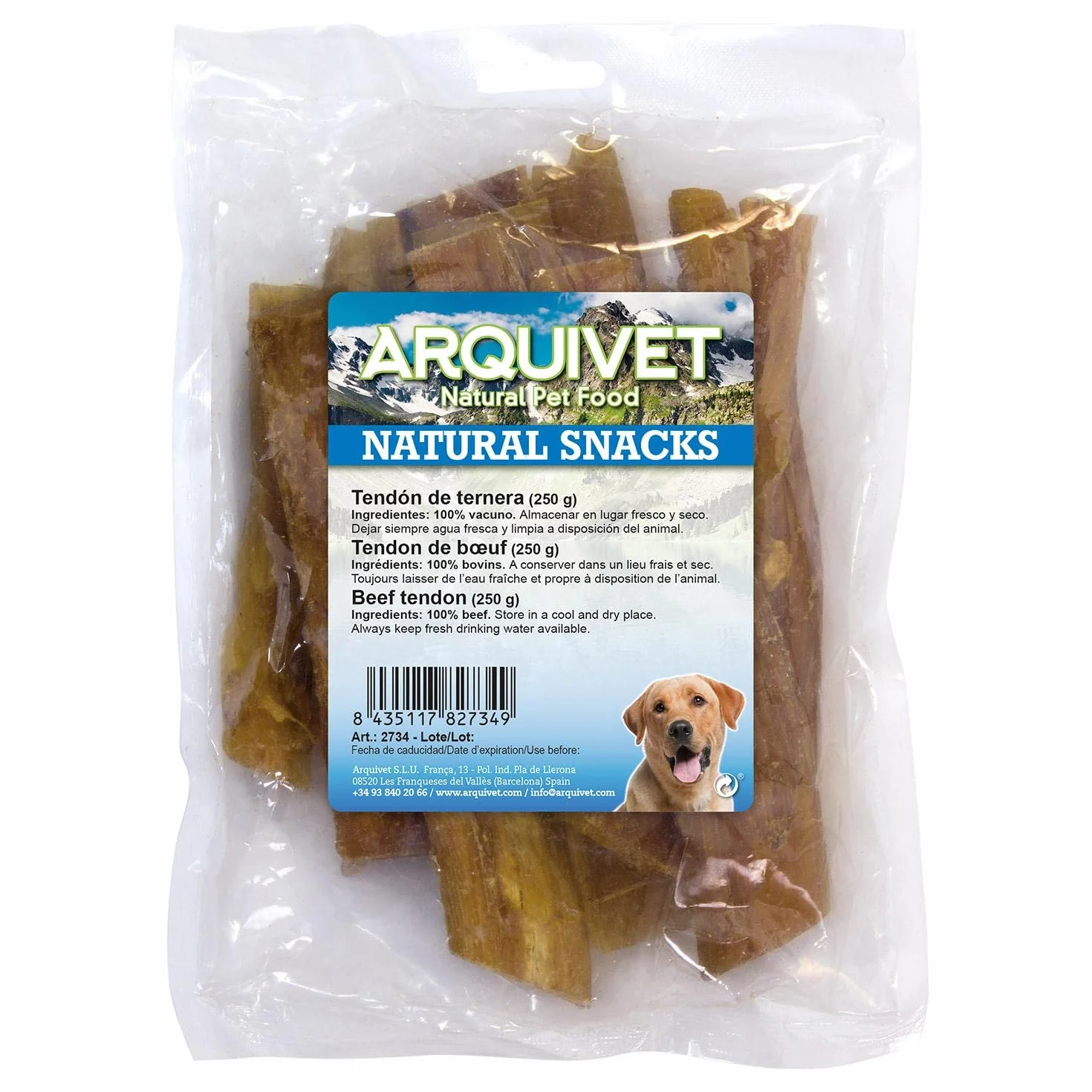 ARQUIVET Tendine di Vitello per Cani - Sacchetti 250 gr - Snack 100% Naturali - Masticabile
