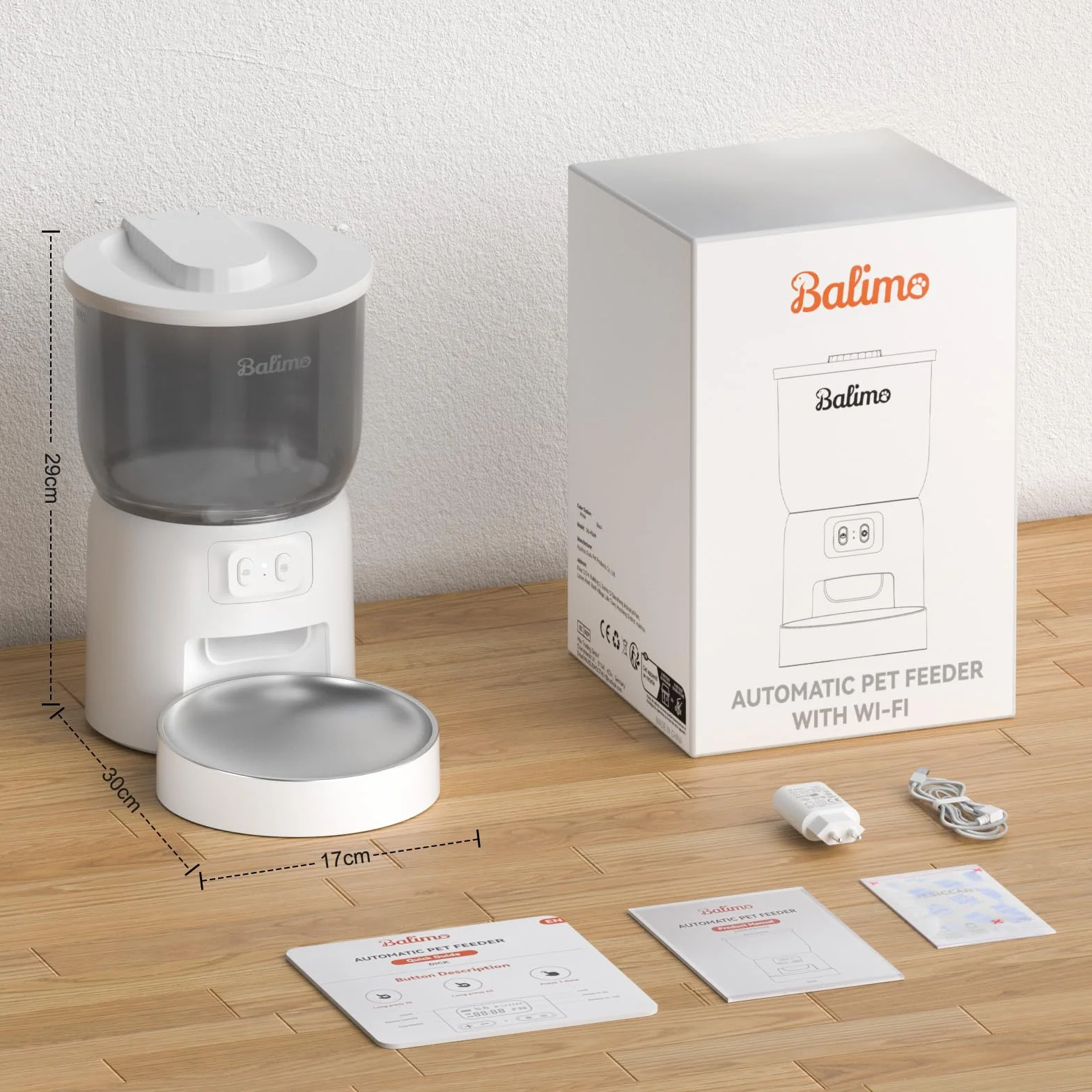 Balimo Distributore Automatico Cibo Gatti, 2.4G WiFi Dispenser Crocchette Gatto, 3L Distributore Automatico Cibo Cani, Adatto Controllo App, Da 1 a 10 Pasti al Giorno, Adatto Per Cani e Gatti, Bianco