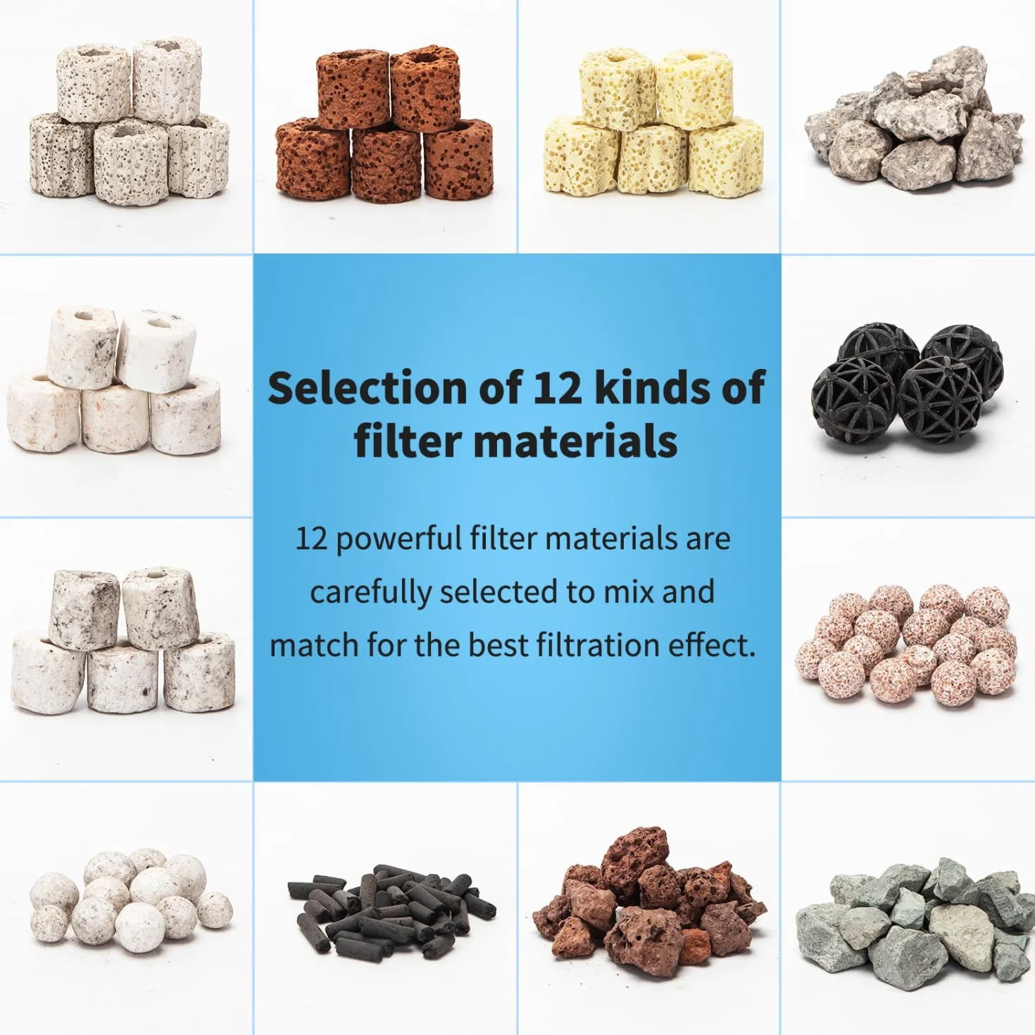 Nobleza - 12 in 1 Materiale Filtrante Acquario, Anelli in Ceramica, Filtro Poroso, Filtro Biologico per Acquari e Vasche per Pesci (500g)