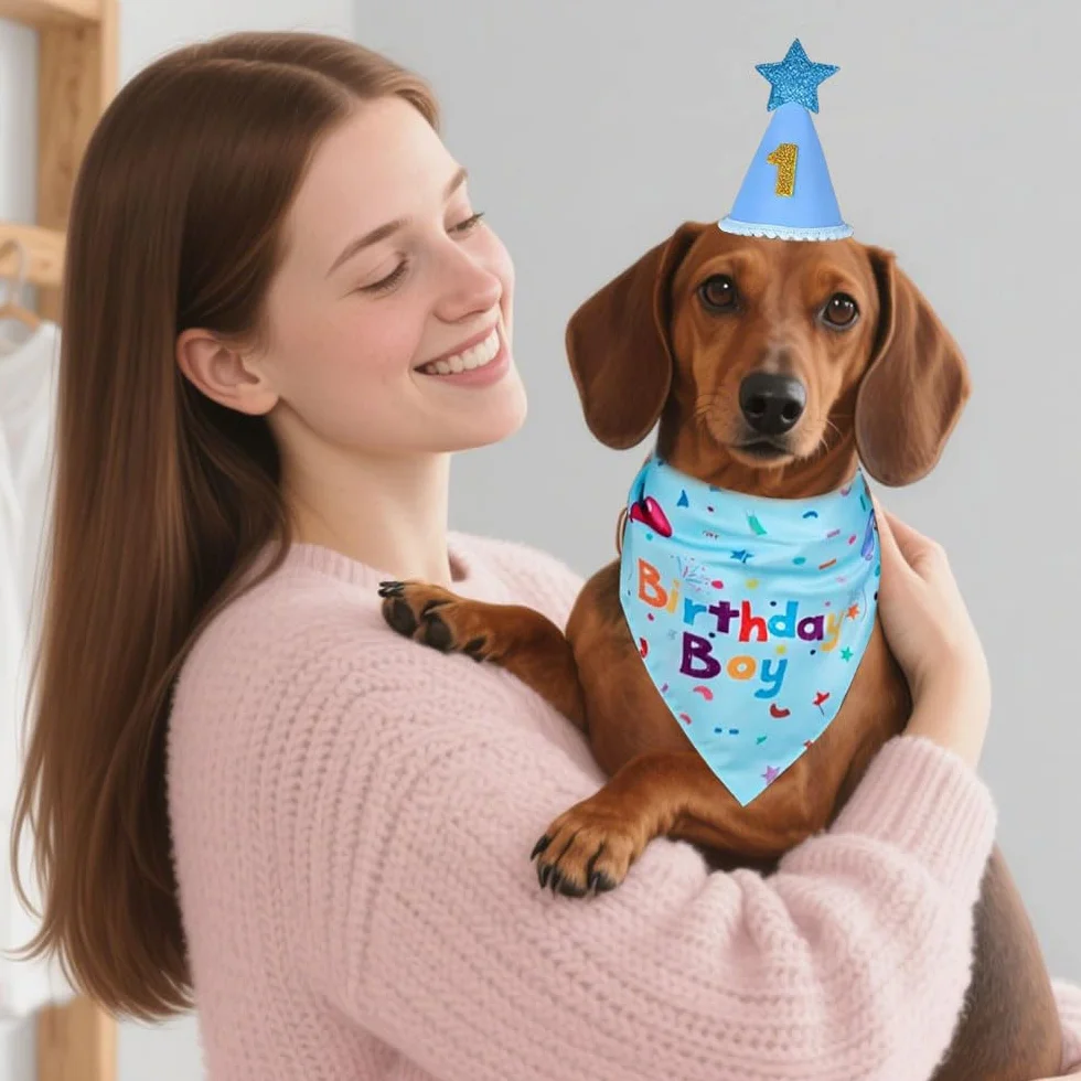 Compleanno Cane Bandana con Cappello Numeri HMCEY Cappellini Festa Animali Domestici Blu