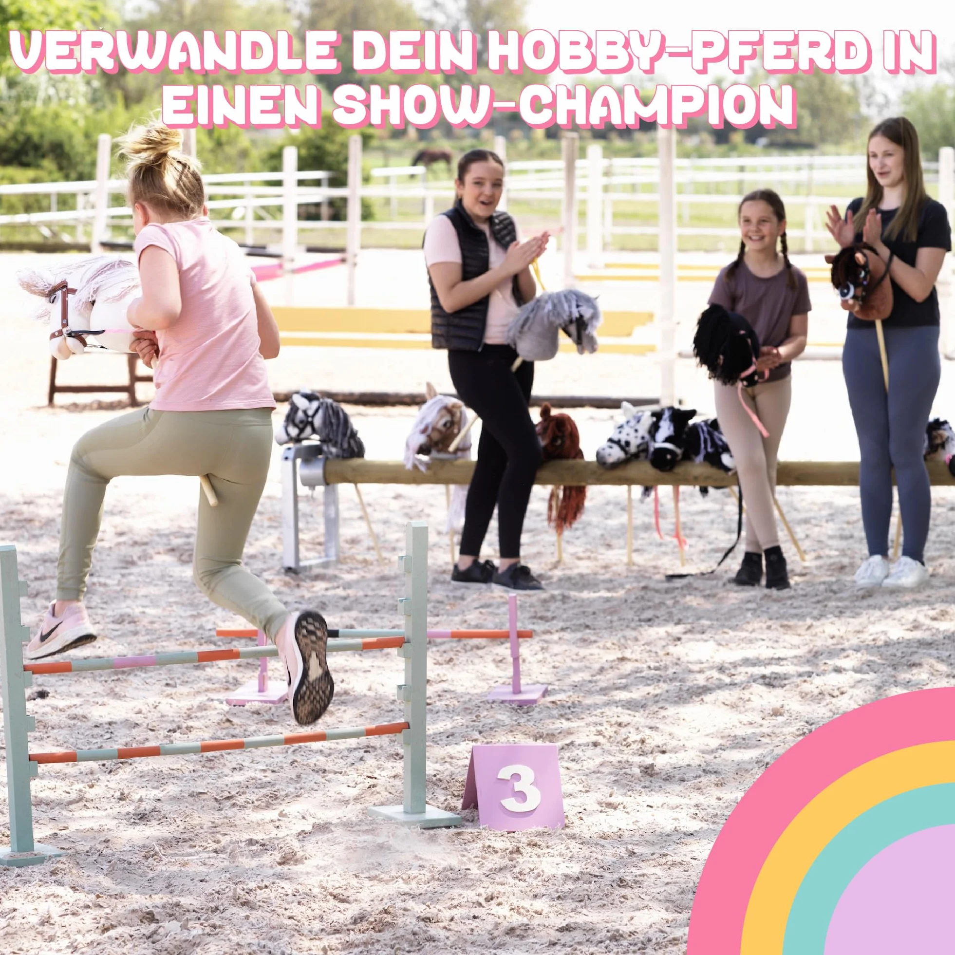 Panduro Hobby Horse - Set di cavezza in lana + cavezza in nylon per cavalli con fibbie in metallo + guinzaglio per accessori hobby, rosa