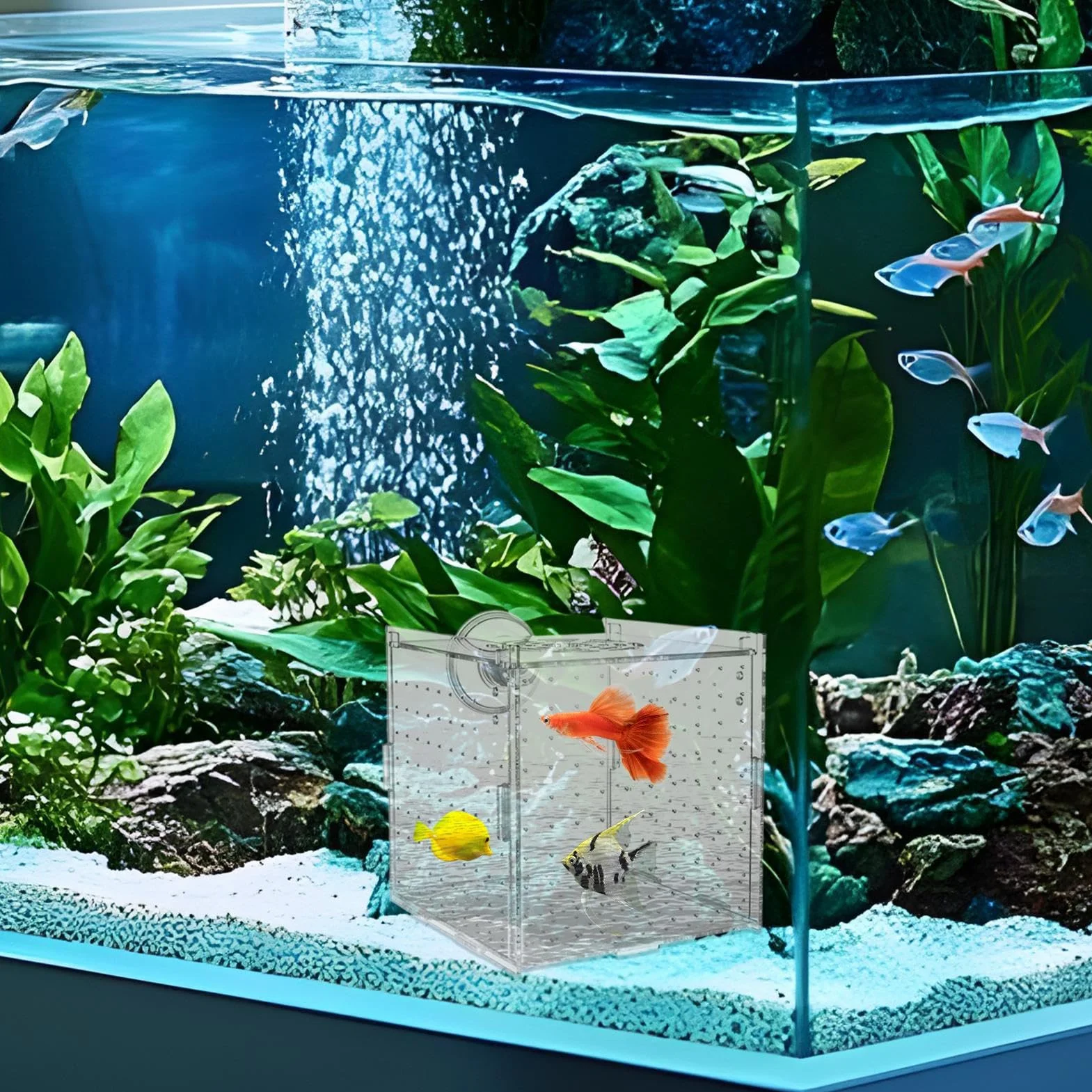 Scatola Di Isolamento Per Acquario - Scatola Per Allevamento In Acrilico, Divisorio Per Vivaio A, Contenitori Per Acclimatazione Di Uova Di Pesce 10x10x10 Cm, Contenitori Per Allevamento Di Ga