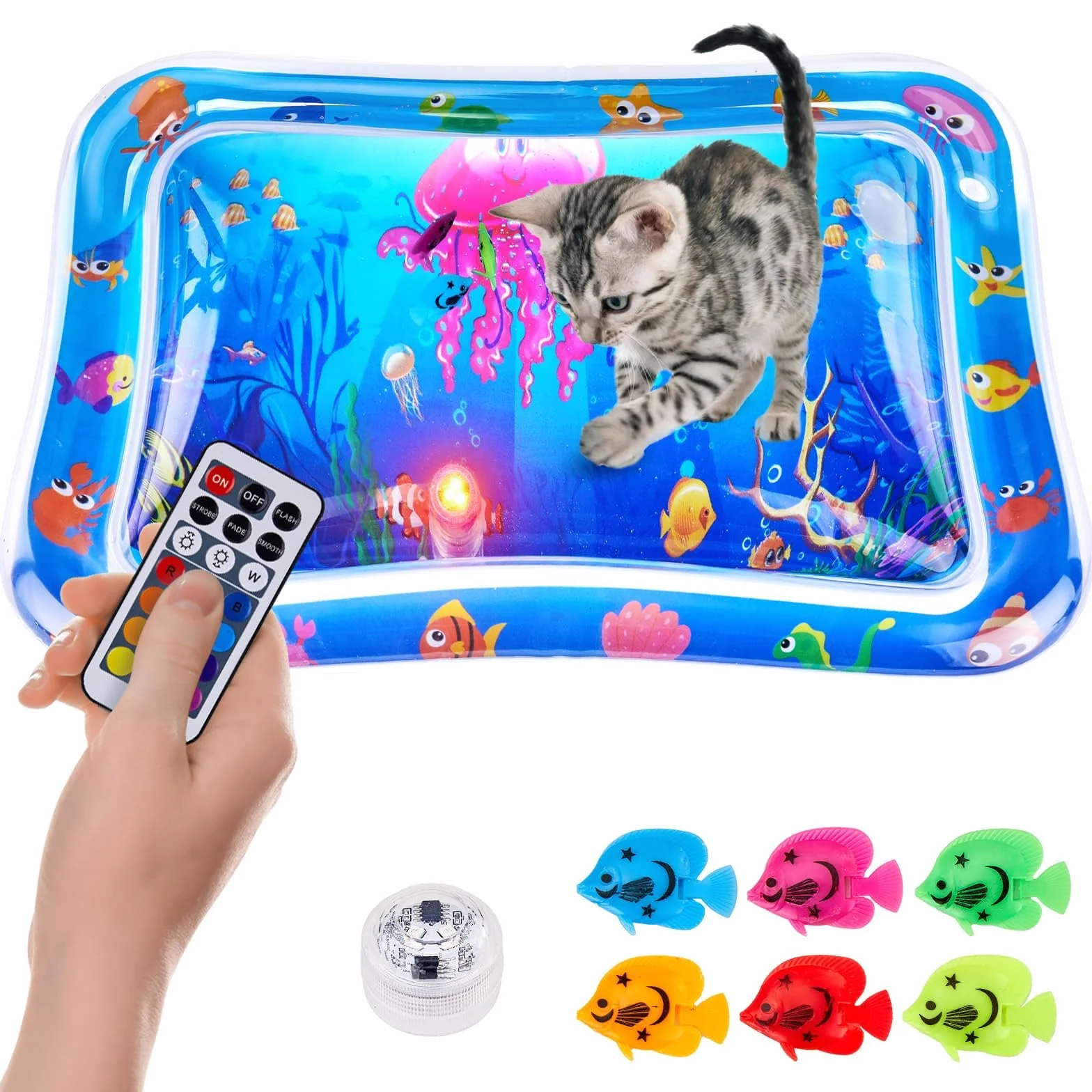 Tappetino da Gioco per Gatti, LED Tappetino Sensoriale ad Acqua per Gatti Interattivo Tappeto Sensoriale Gatto Ispessito, Water Sensor Play Mat Cat