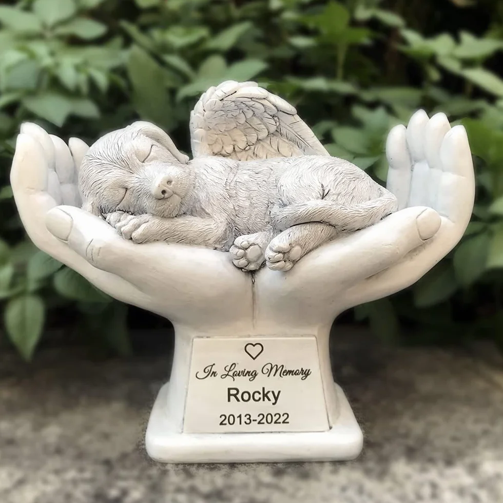WouND Pietra commemorativa per tomba di cane o animale domestico, con angelo commemorativo nelle mani di Dio, pietra lapide da giardino, in ricordo di un animale domestico perso, 17,8 cm (H)
