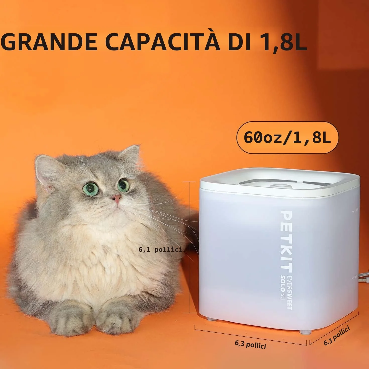 PETKIT CYBERTAIL Fontanella per Gatti, Pompa dell'Acqua Senza Fili,25dB Silenziosa,Fontanella per Cani,3.0 Aggiornare l'elemento Filtrante,1.8 L（Non Base Wireless）