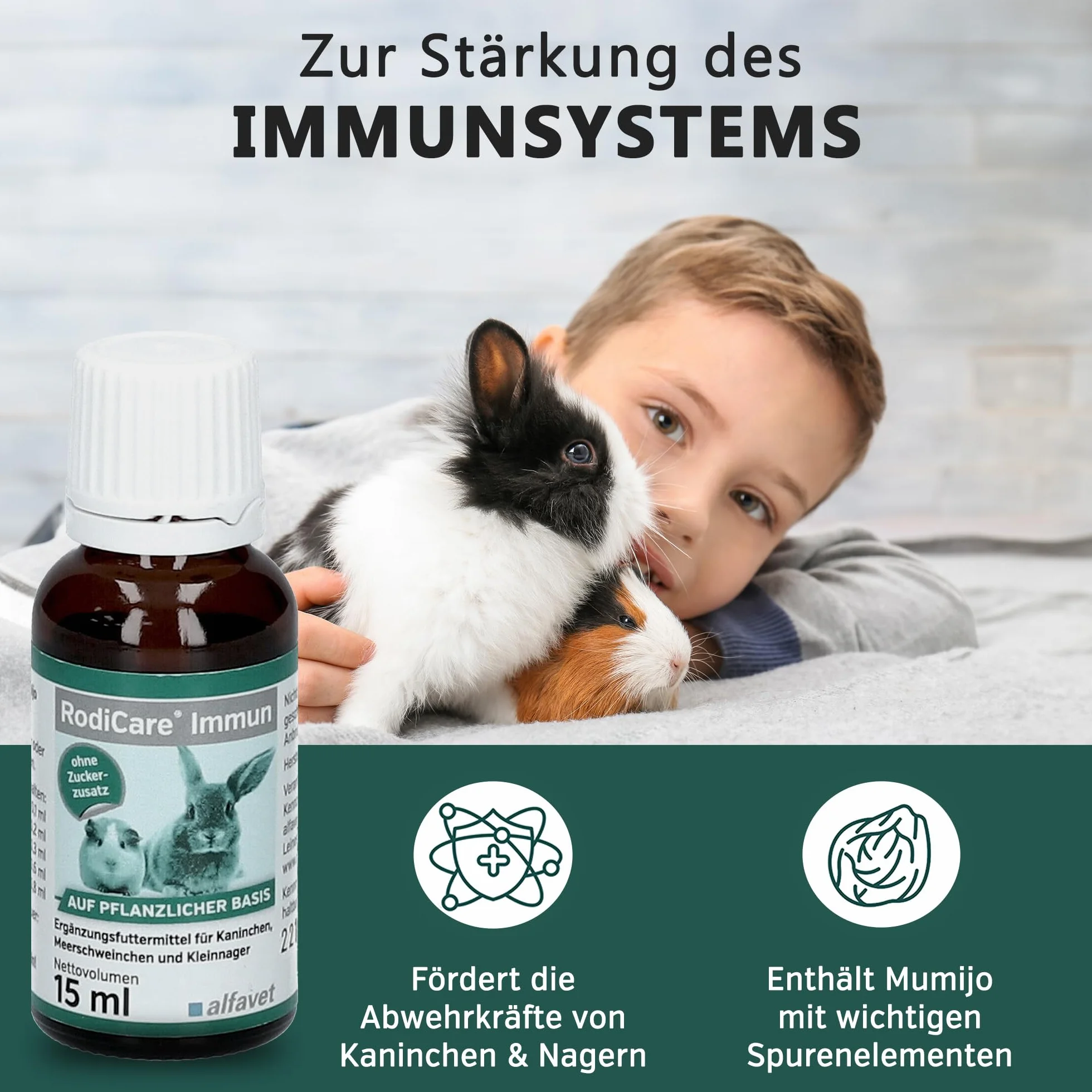 Alfavet RodiCare Immun (15 ml) – Supporto nutrizionale per il benessere generale di conigli, porcellini d’India e piccoli roditori – con estratti vegetali e zinco, senza zucchero