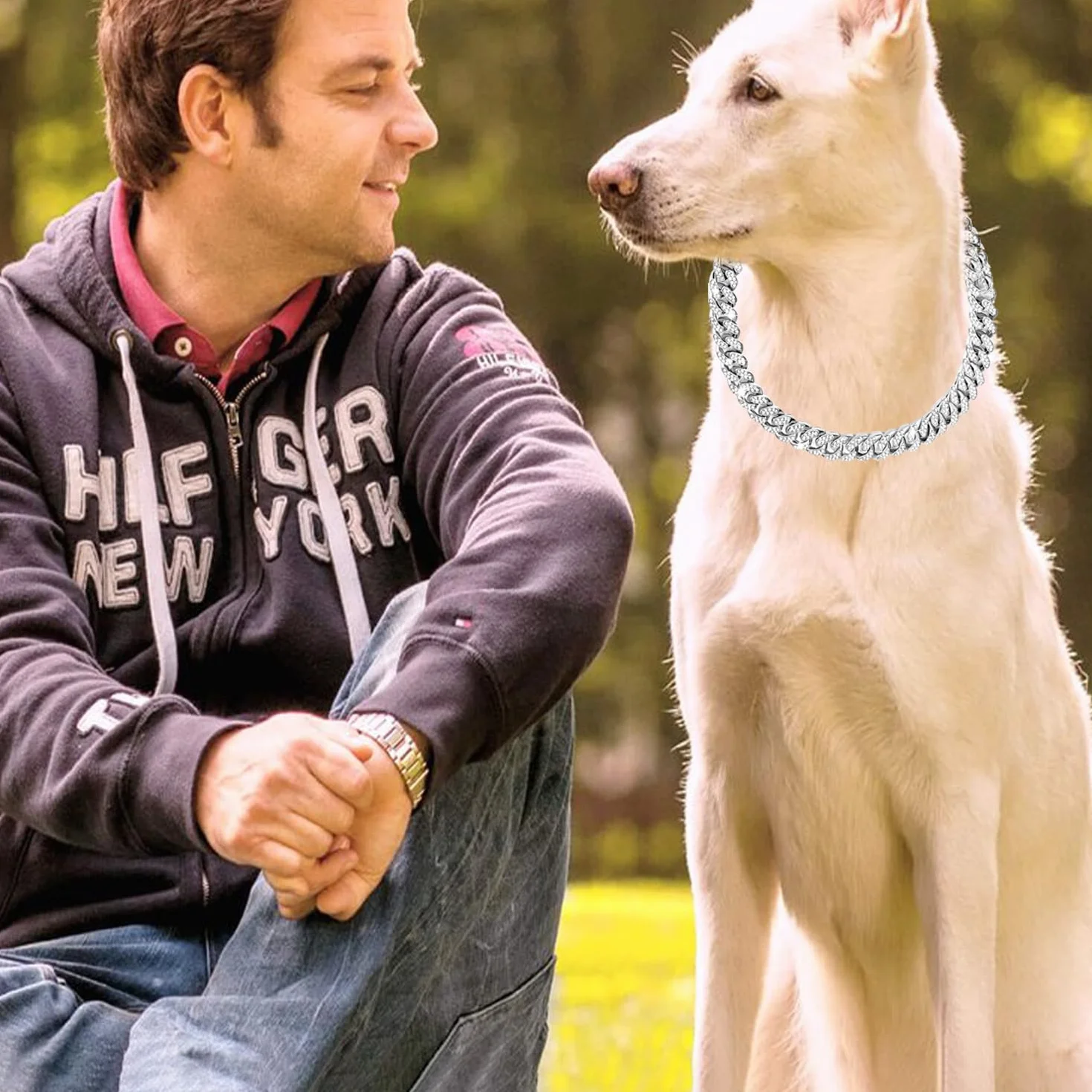 Collana con Catena Cubana in Zircone da 8 Pollici per Cuccioli, Collare con Diamante per Cane