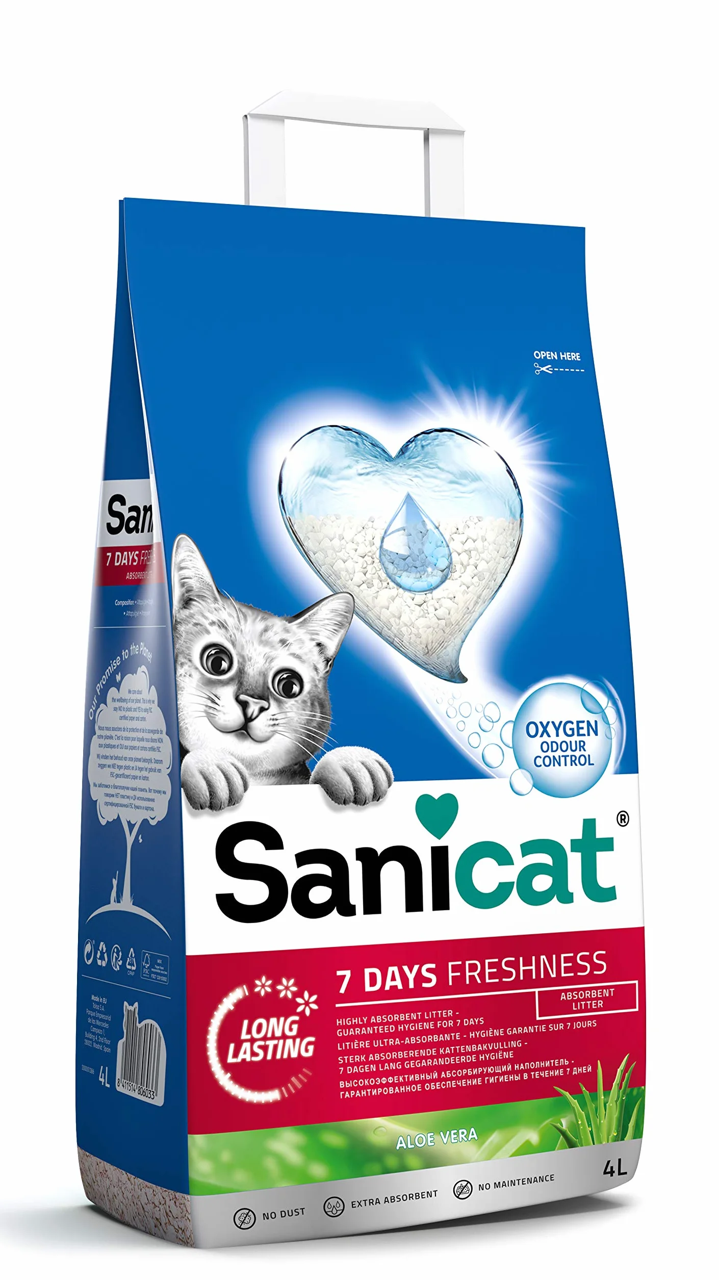 Sanicat Lettiera per gatti Classic con Aloe Vera 4 L Controlla odori 7 giorni Assorbimento rapido