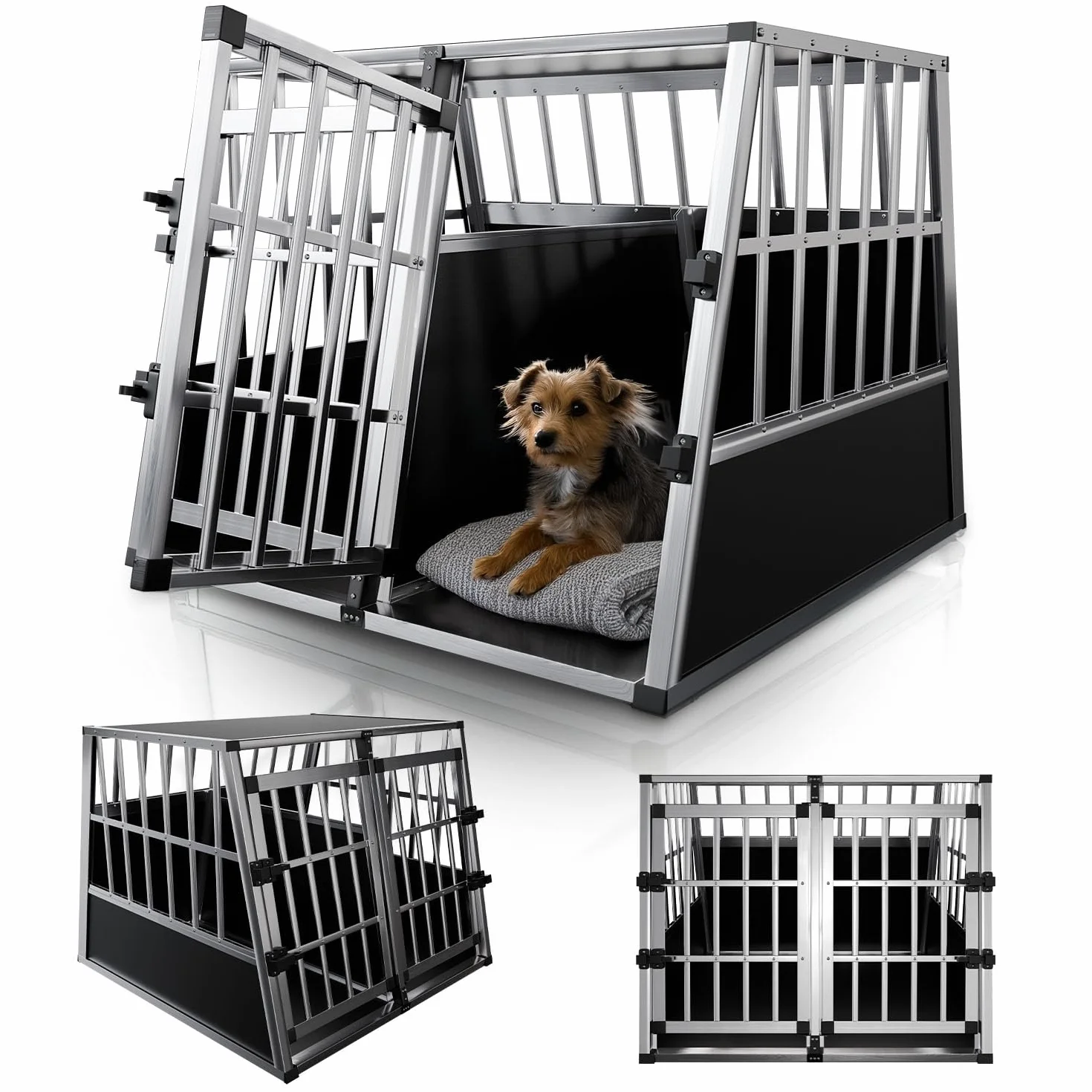 Juskys Box per trasporto cani in alluminio XL, 96x90x71 cm - Gabbia auto robusta e facile da pulire, con porta a griglia e serratura