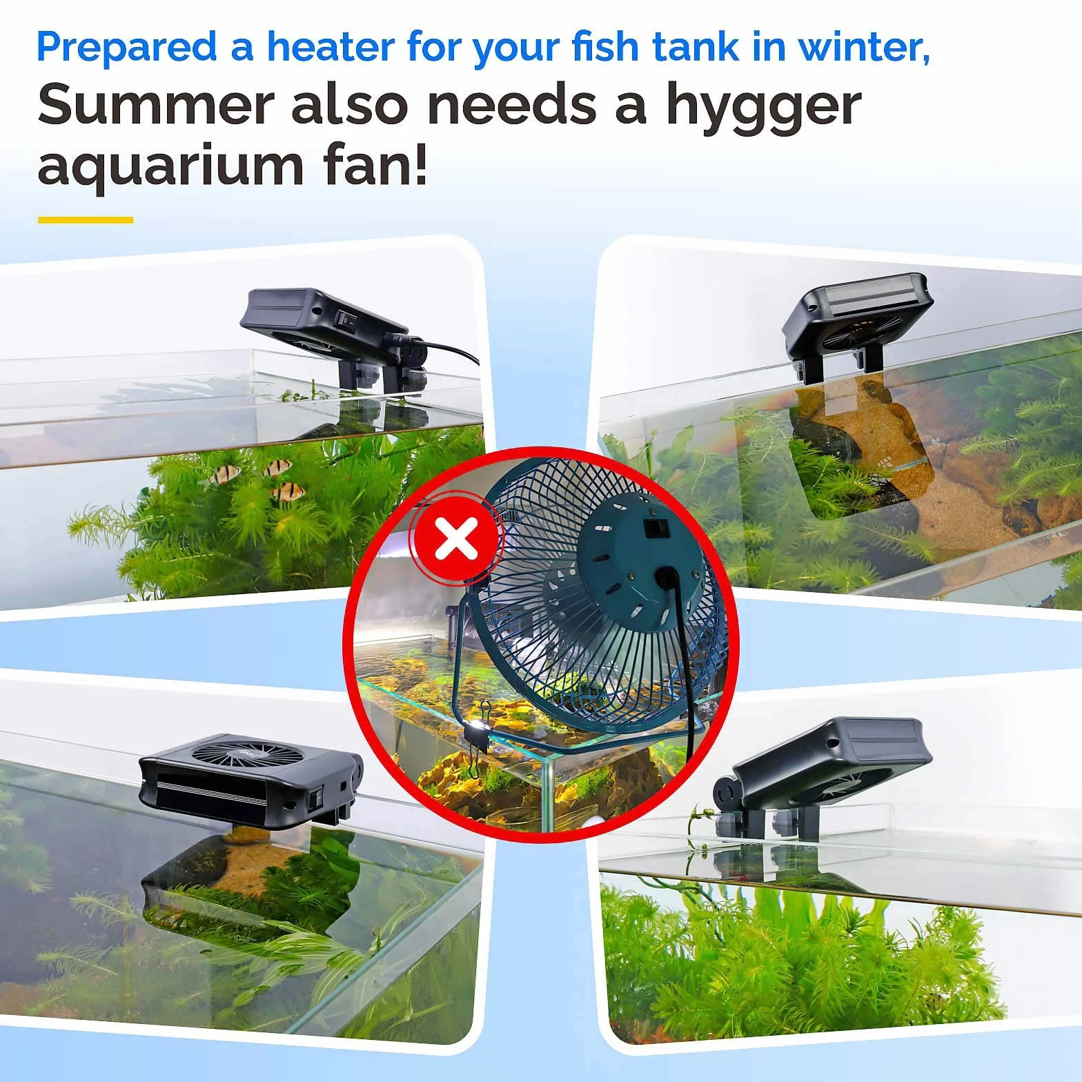 hygger Ventilatore per Acquario, Ventole di Raffreddamento per Acquario con Regolazione della velocità Regolabile, Adatto per Piscine Acqua Dolce Fino a 30cm (1 Ventole)