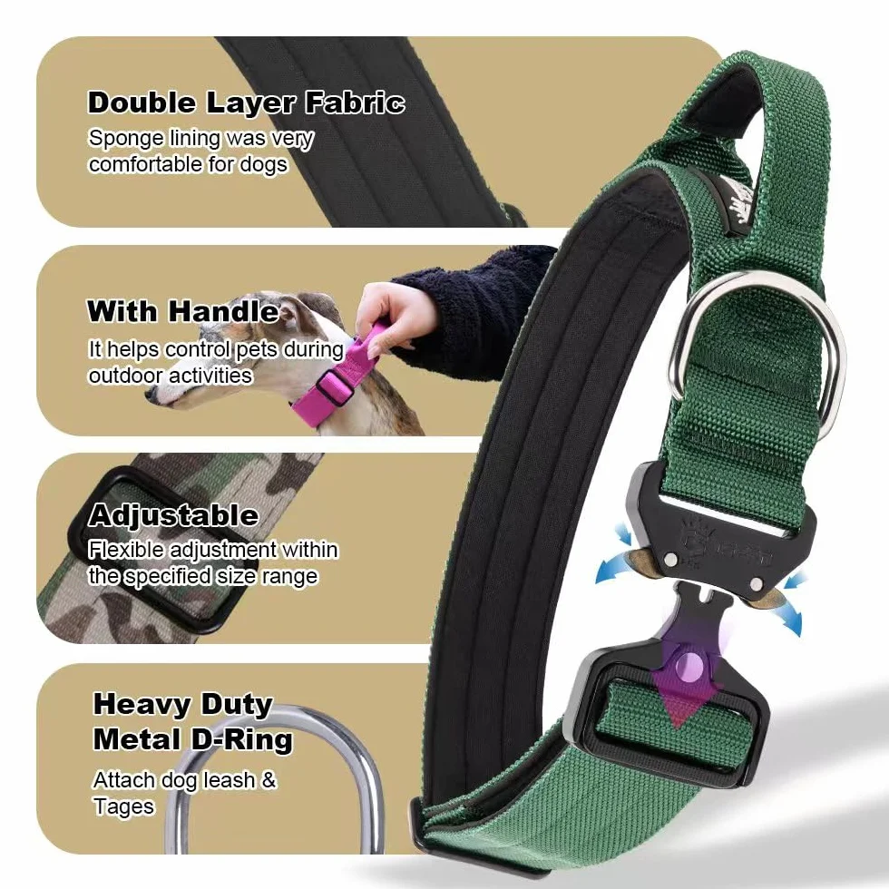 TSPRO Premium Collare per Cani, Regolabile Collare Tattico con Maniglia e una Robusta Fibbia Metallica a Sblocco Rapido, per Cani di Taglia Media a Grande (Blu M)