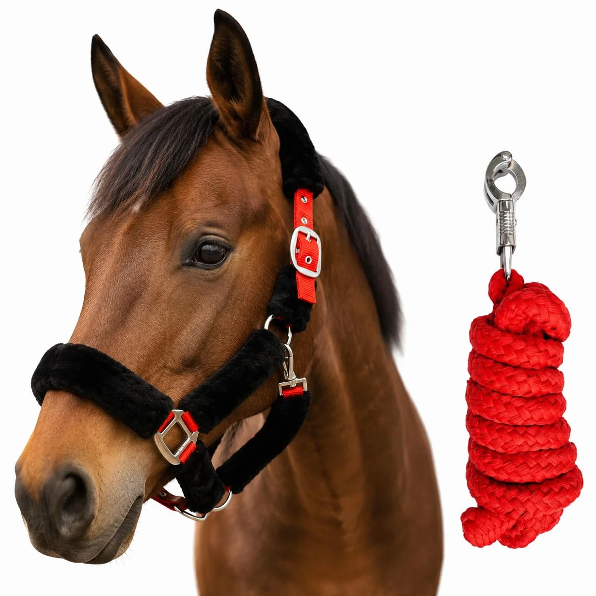 Linee per cavalli Capezza per cavallo e corda Capezza in pelliccia con corda in piombo Gancio antipanico per cavallo Capezza per pony, pannocchia, sangue caldo, sangue freddo (sangue freddo (X-Full))