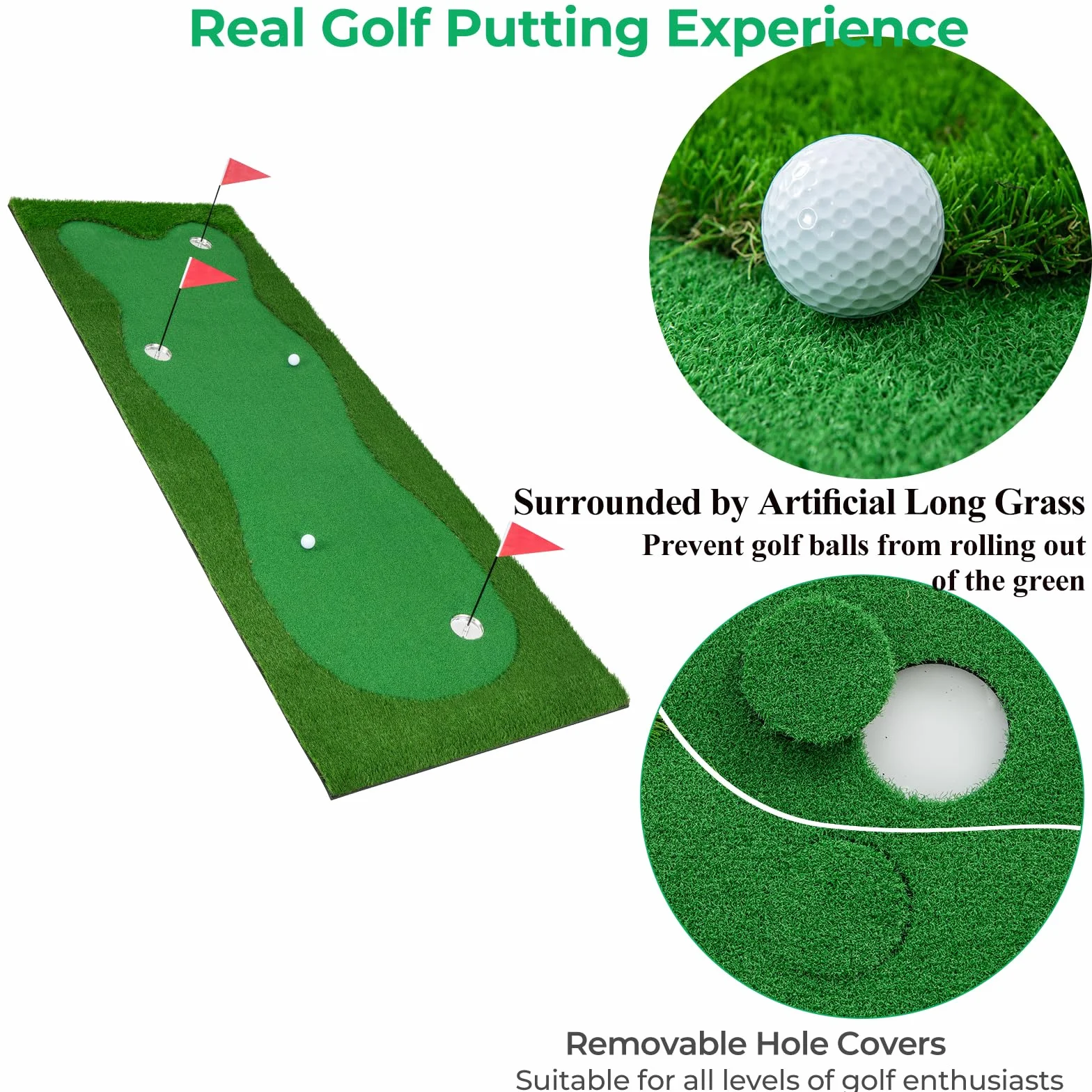 LIFEZEAL Tappetino da Golf Professionale 3 x 1 m, con 2 Palline e 3 Fori - Pieghevole per Uso Interno ed Esterno