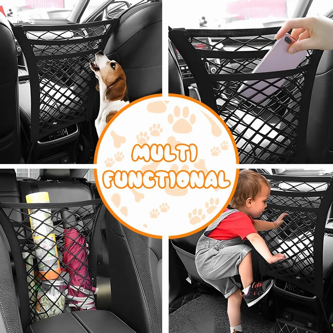 1 pcs Rete barriera per animali domestici, portaoggetti a 3 Strati per Cani Universale, Rete Barriera Divisoria Auto, divisore per cani e auto, per viaggi di sicurezza, per auto, SUV, camion