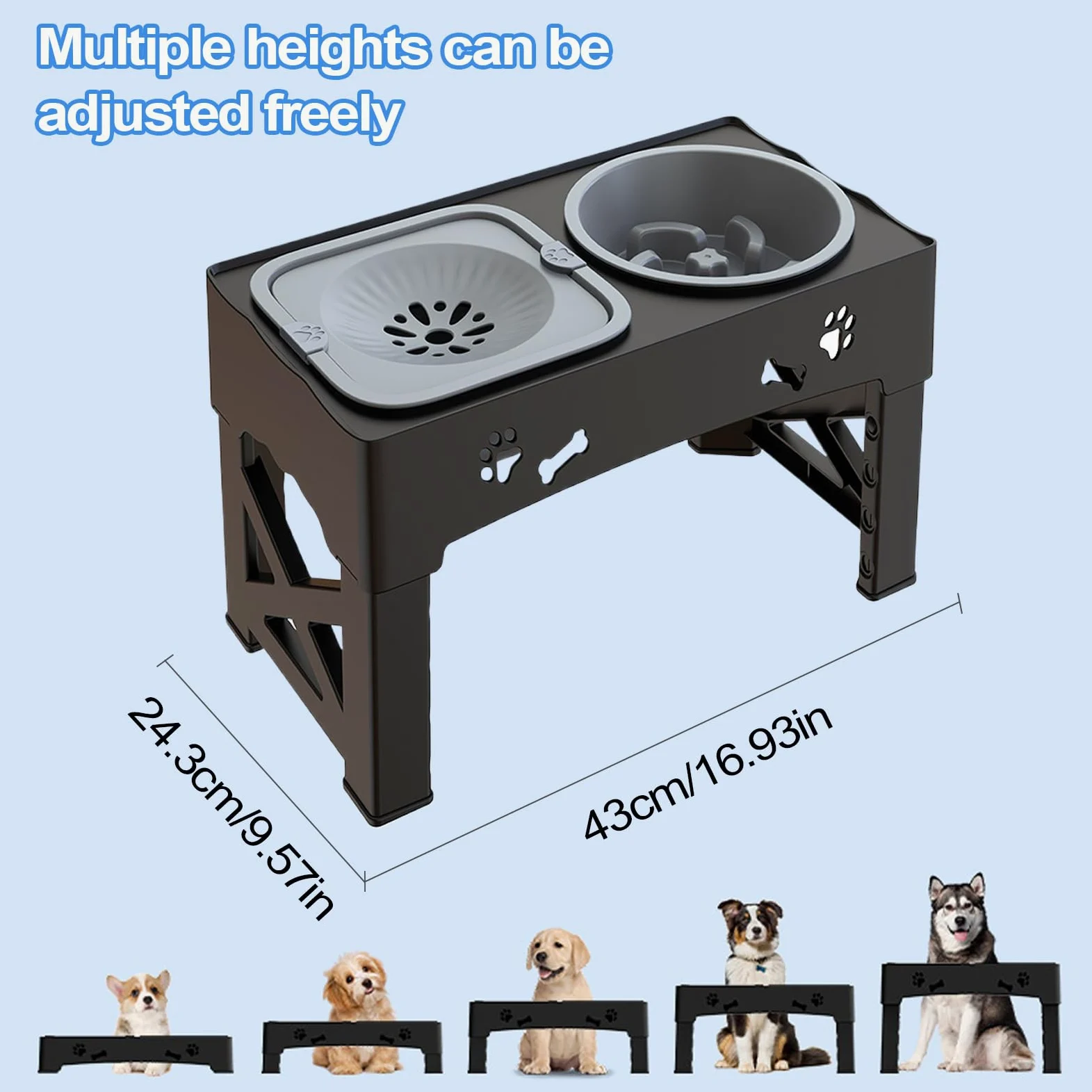 Mangiatoia a doppia ciotola per cibo lento per animali domestici, distributore di acqua per animali domestici, 42 x 24 x 8 cm, facile da pulire, mangiatoia e dispenser d'acqua per cuccioli di piccola