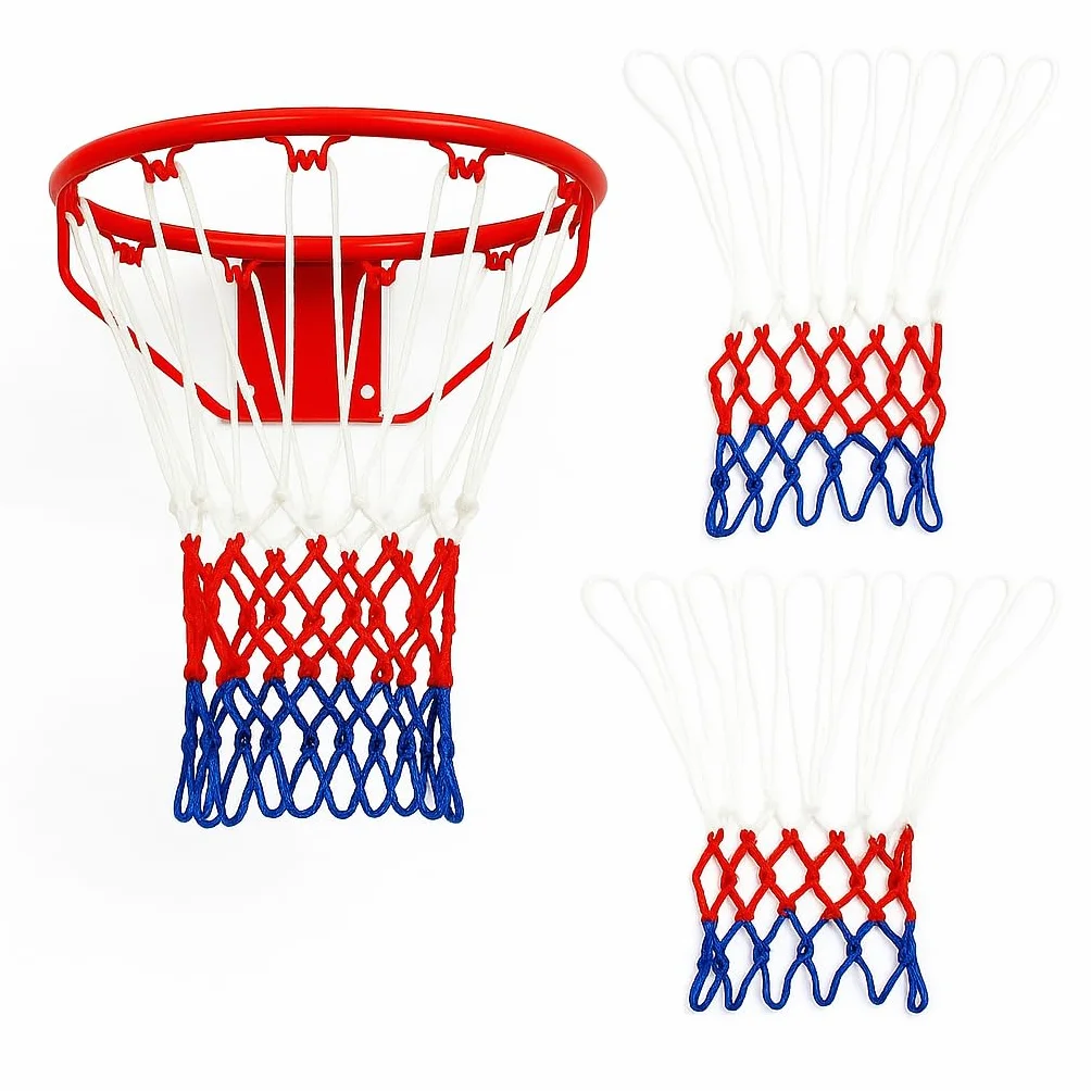 Rete Canestro Basket Rimovibile 2pcs, Ricambio 12 Anelli, Retina in Poliestere Tricolore per Esterno