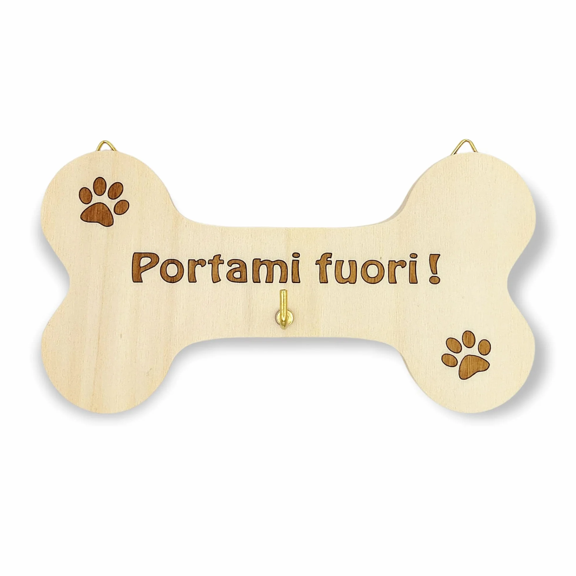 Porta guinzaglio per cani in legno a forma di osso con incisione laser per parete taglia piccola