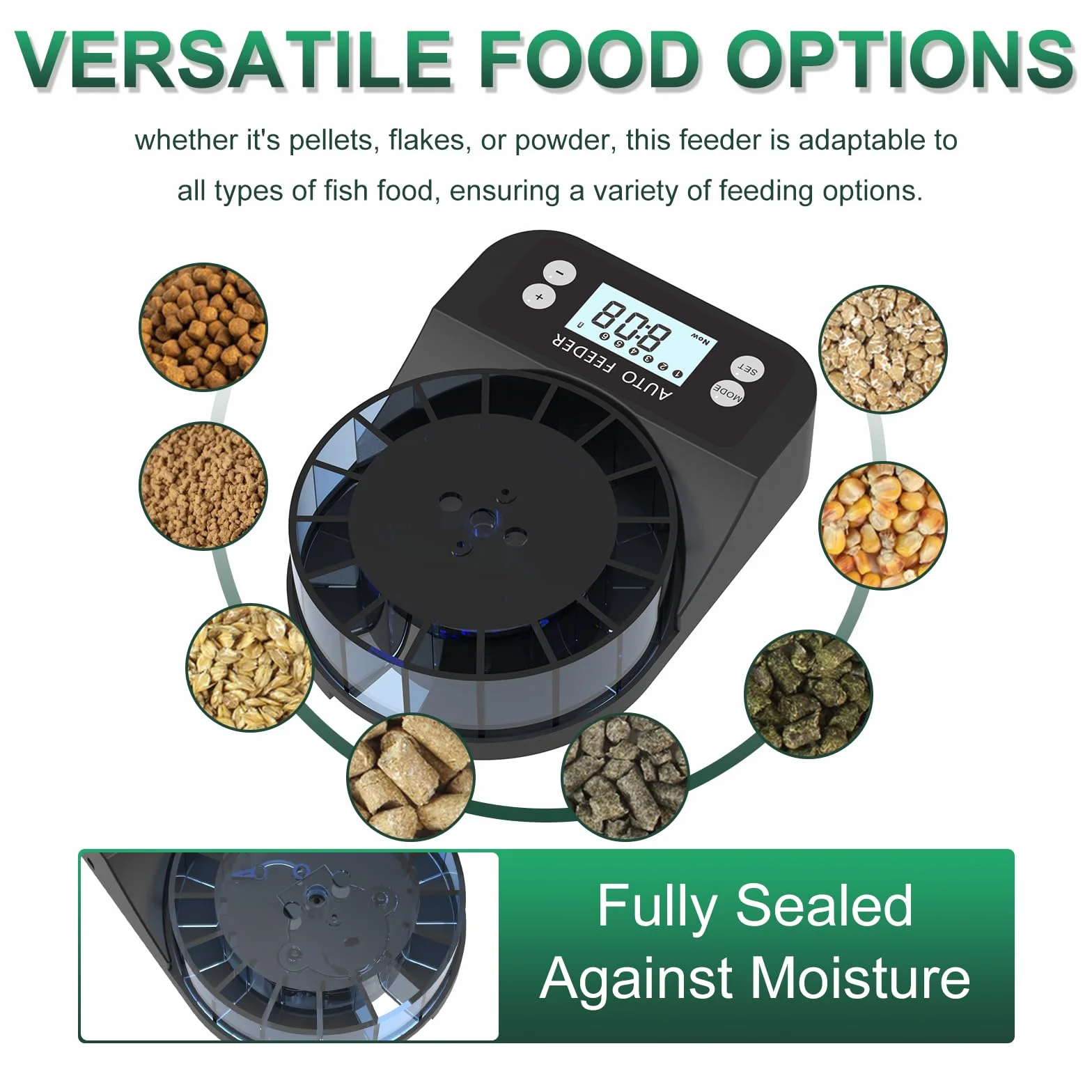 60 ml mangiatoia automatica per pesci d'acquario, distributore automatico di cibo con timer, mangiatoia ricaricabile con timer, con cavo USB, display LCD