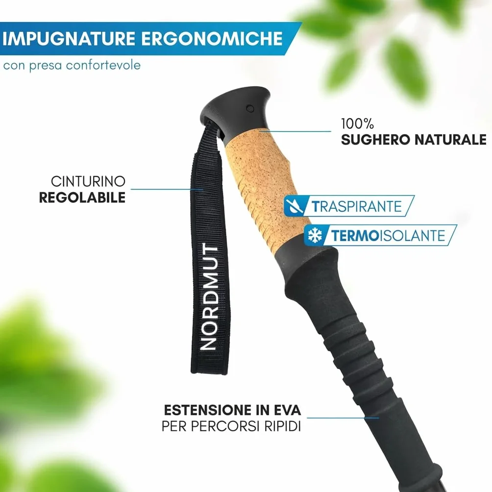 Nordmut Bastoncini da Trekking Pieghevoli in Alluminio o Carbonio Ultra-leggeri 1,50m 1,65m Impugnature Ergonomiche
