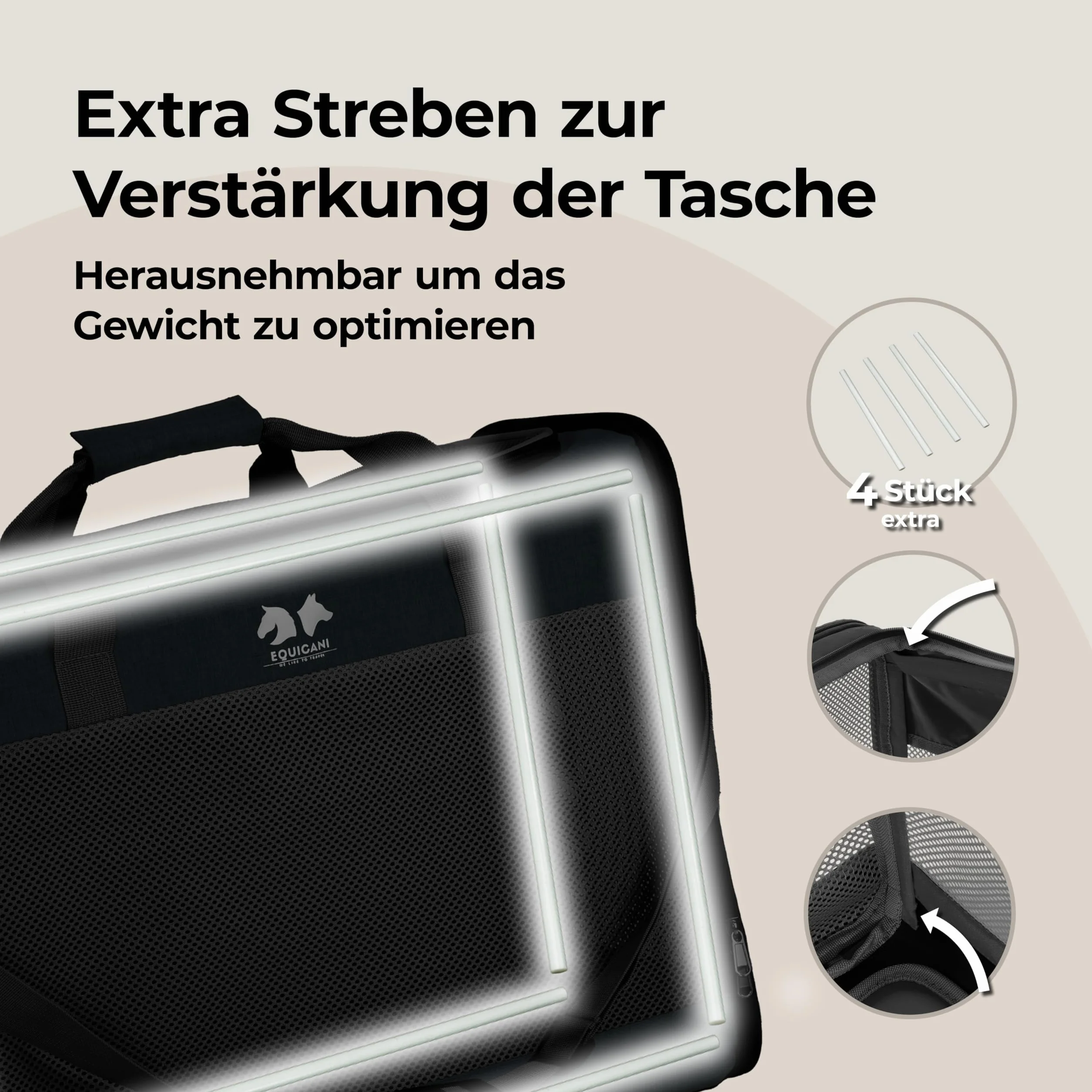 Equicani® Borsa per cani 55x40x23 cm, pieghevole, leggera, con tessuto a rete, tracolla e fondo rimovibile per cane e gatto | Borsa per il trasporto di animali domestici per viaggi, auto, aereo (Nero)