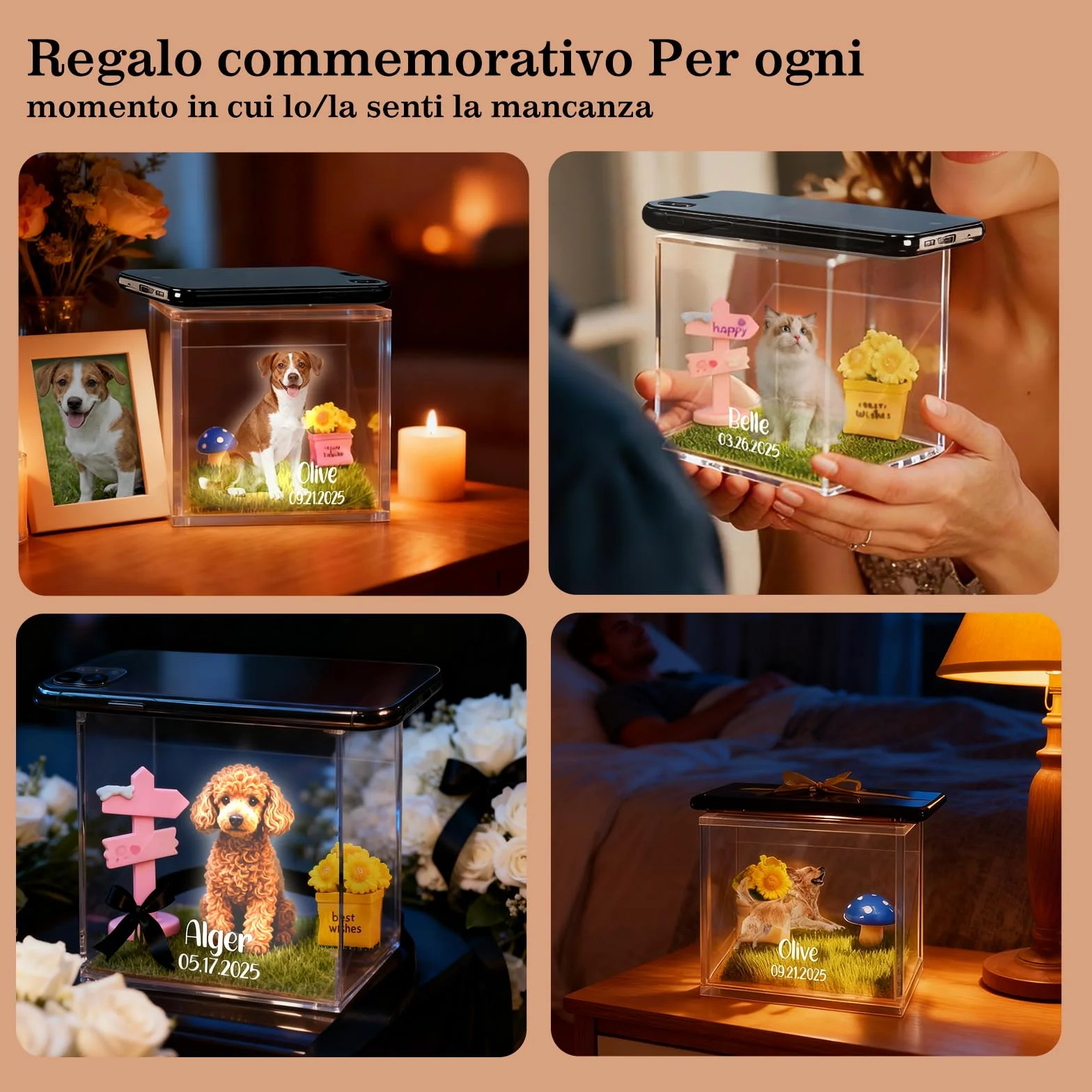 Scatola Commemorativa Olografica Personalizzata per Animali Domestici – Cornice in Resina con Foto e Incisione – Regalo Speciale per Ricordare il Tuo Animale, Perfetto per Amici, Familiari